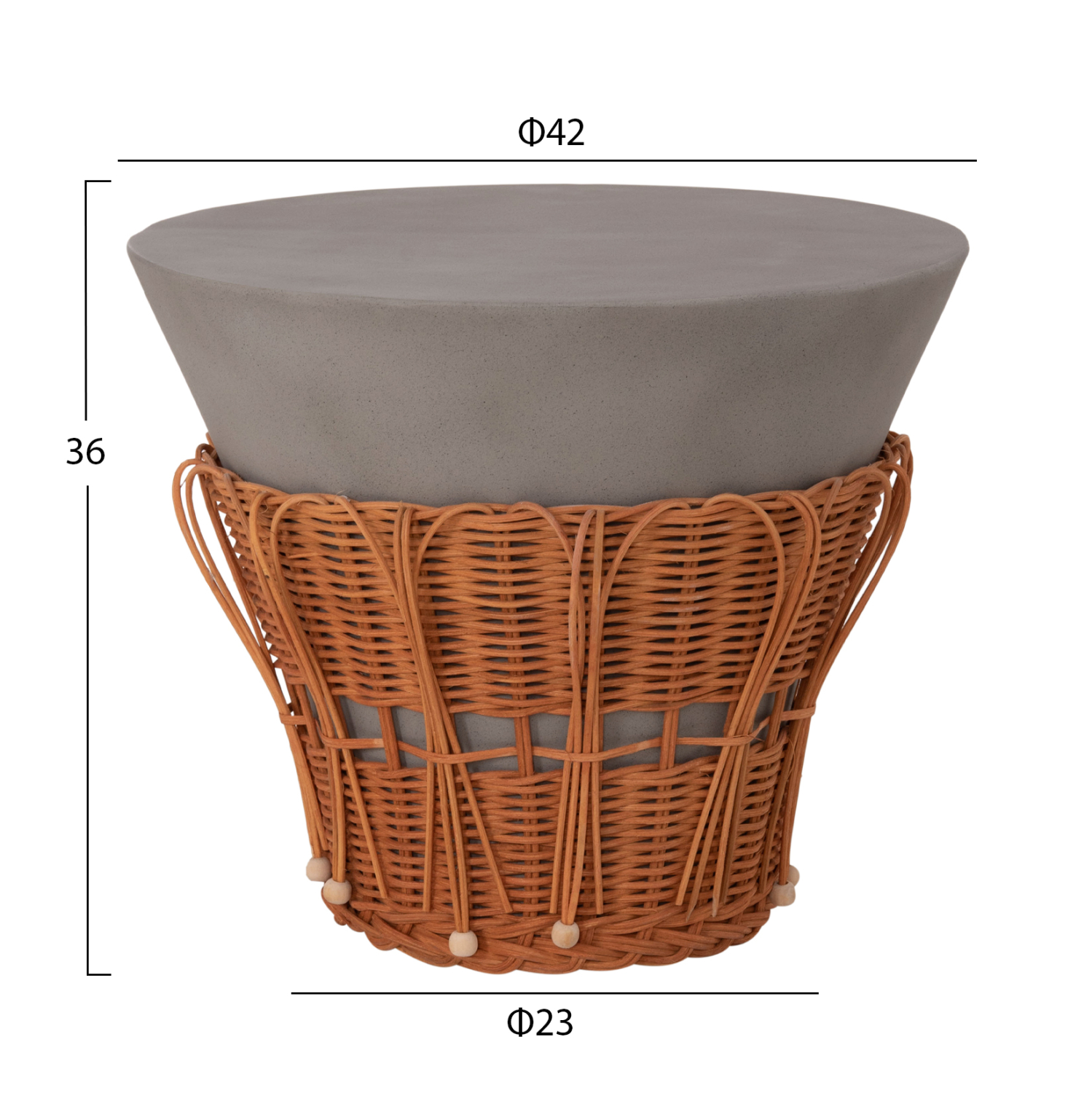 ΤΡΑΠΕΖΙ ΒΟΗΘΗΤΙΚΟ PERRAL FIBER CEMENT ΓΚΡΙ-ΦΥΣΙΚΟ RATTAN--Φ42x36Υεκ 2