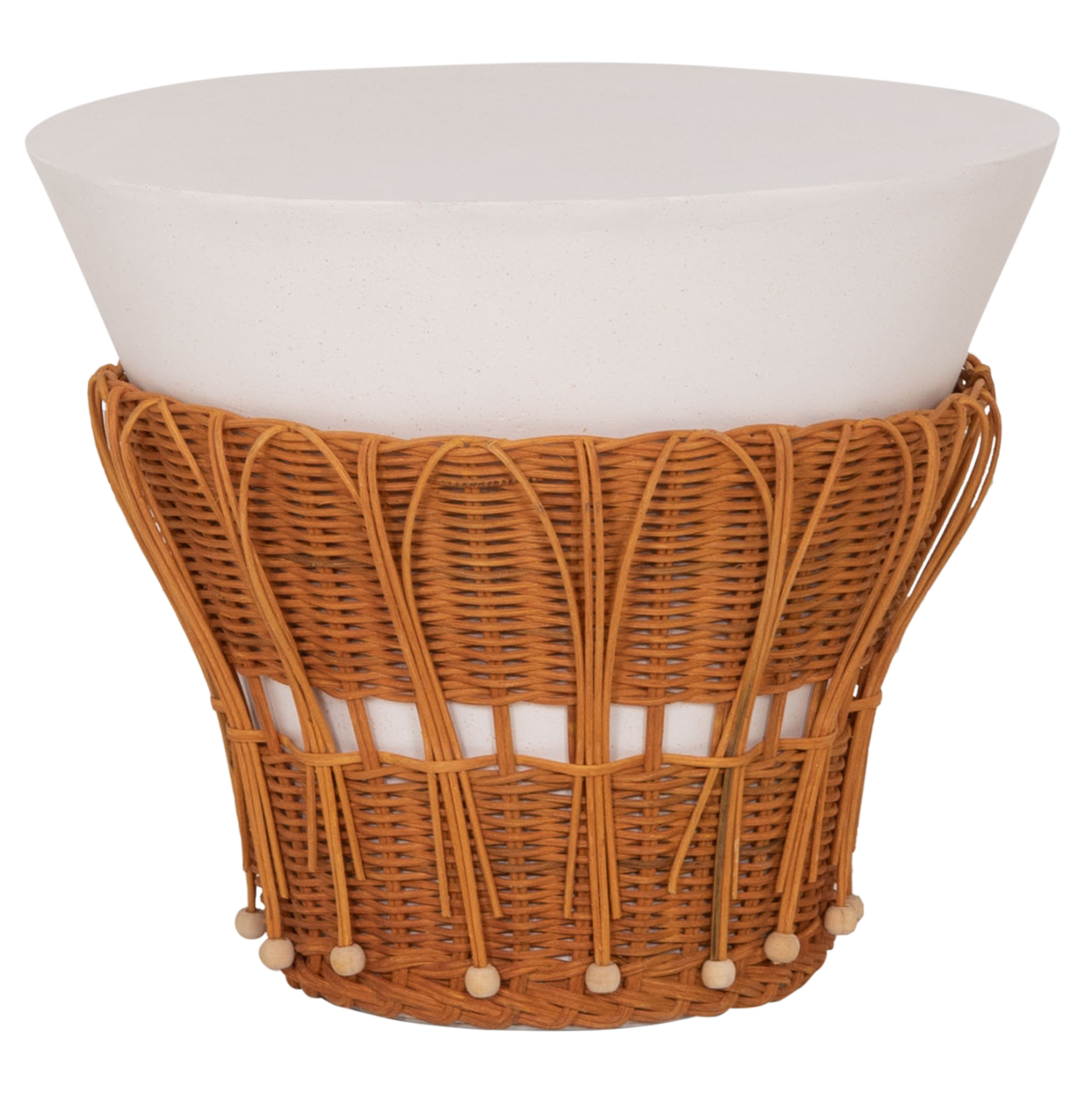 ΤΡΑΠΕΖΙ ΒΟΗΘΗΤΙΚΟ PERRAL FIBER CEMENT ΛΕΥΚΟ-ΦΥΣΙΚΟ RATTAN--Φ42x36Υεκ 1