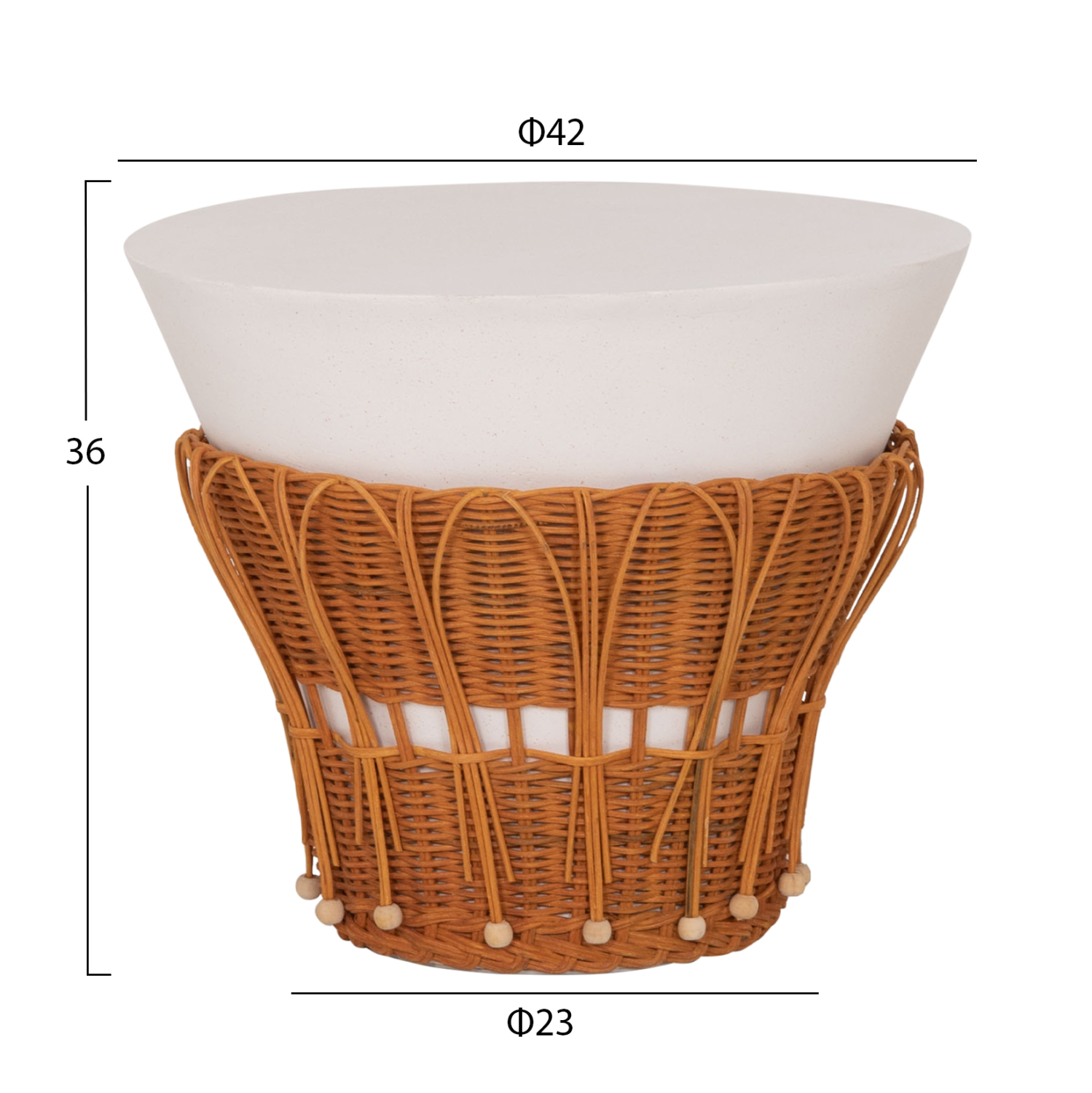 ΤΡΑΠΕΖΙ ΒΟΗΘΗΤΙΚΟ PERRAL FIBER CEMENT ΛΕΥΚΟ-ΦΥΣΙΚΟ RATTAN--Φ42x36Υεκ 2