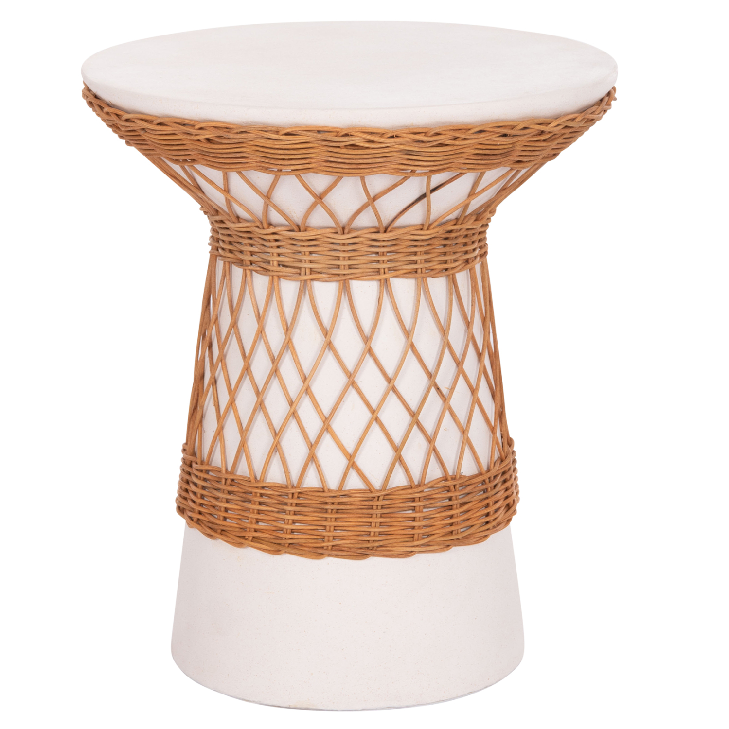 ΒΟΗΘΗΤΙΚΟ ΤΡΑΠΕΖΙ ΣΤΡΟΓΓΥΛΟ DELIA FIBER CEMENT ΛΕΥΚΟ & RATTAN Φ40x45Υεκ 1