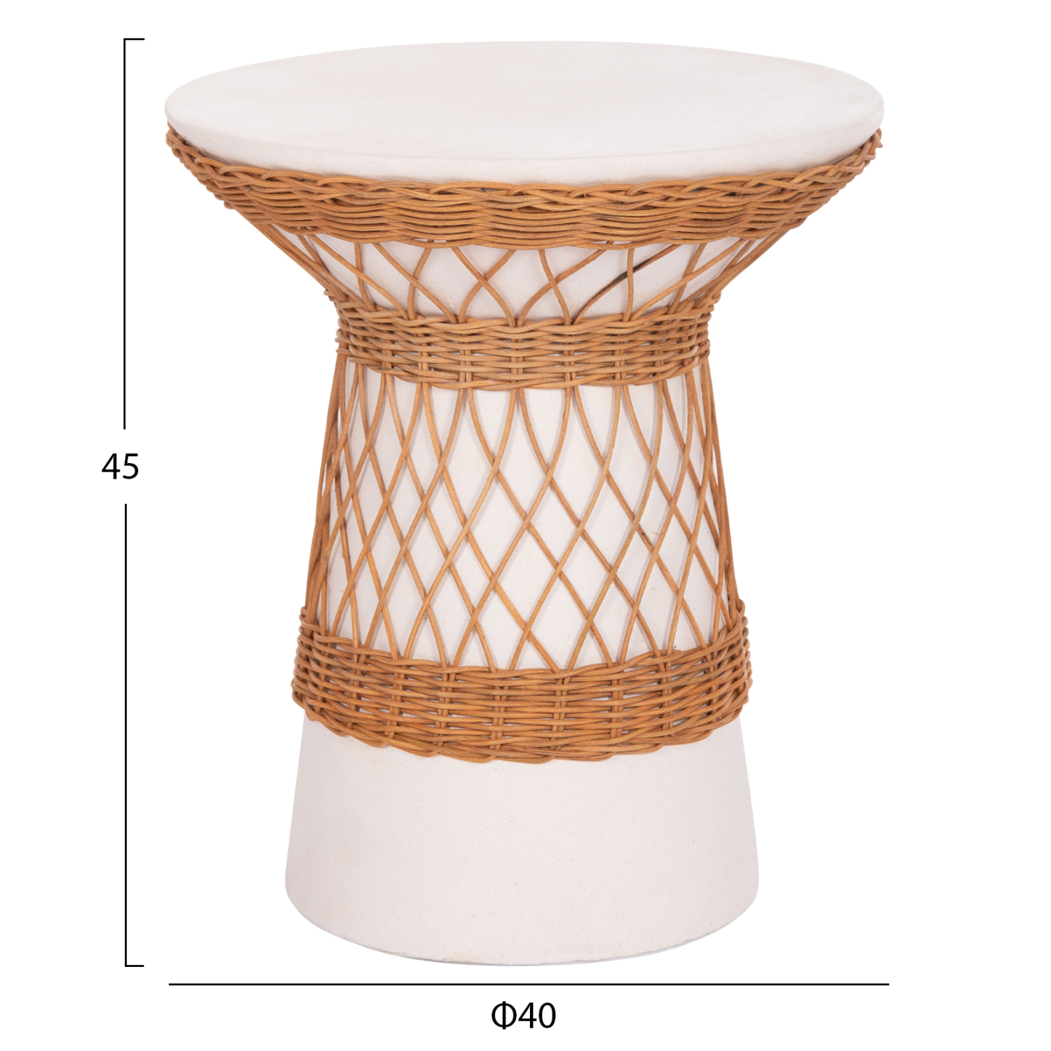 ΒΟΗΘΗΤΙΚΟ ΤΡΑΠΕΖΙ ΣΤΡΟΓΓΥΛΟ DELIA FIBER CEMENT ΛΕΥΚΟ & RATTAN Φ40x45Υεκ 2