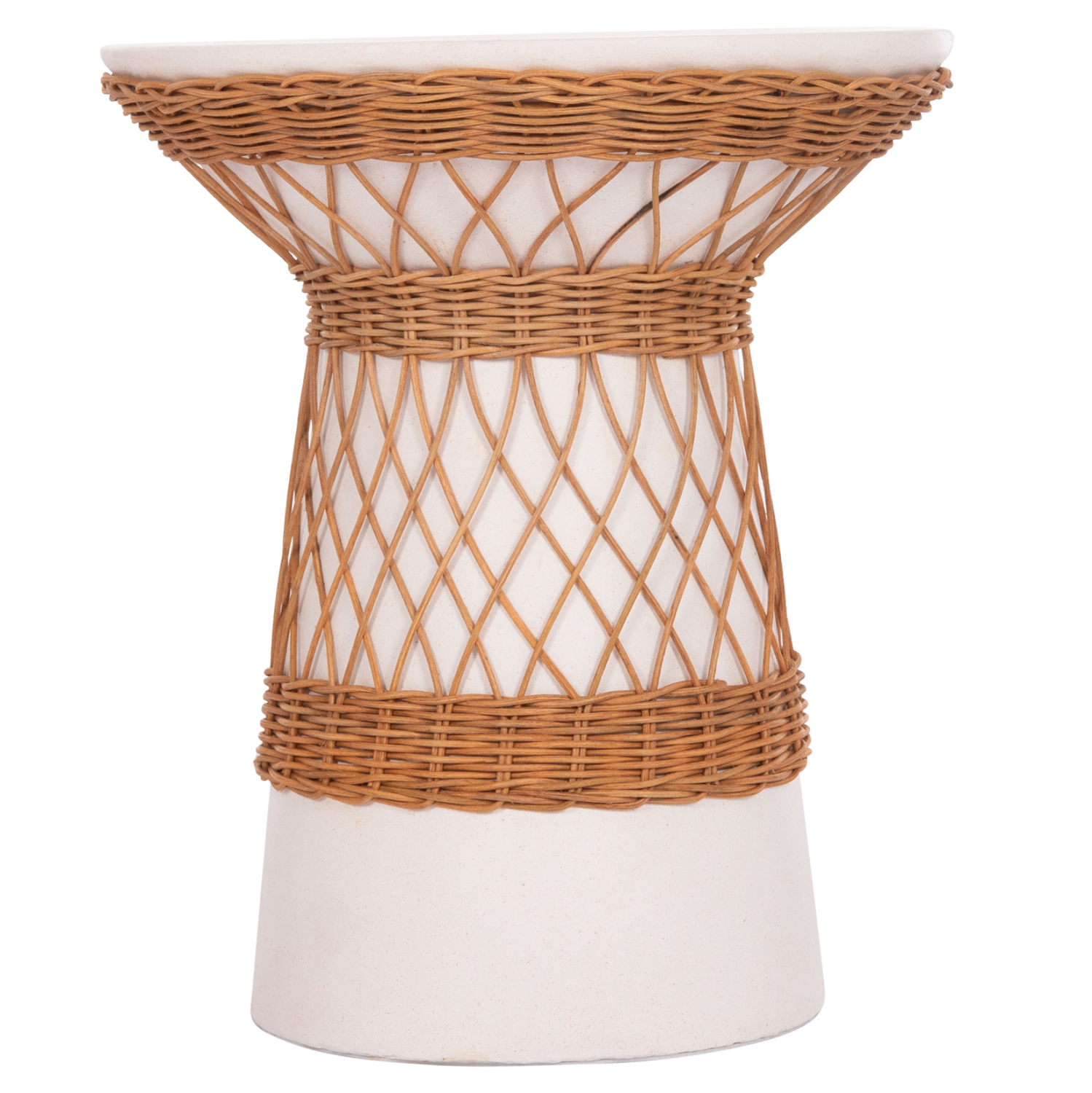 ΒΟΗΘΗΤΙΚΟ ΤΡΑΠΕΖΙ ΣΤΡΟΓΓΥΛΟ DELIA FIBER CEMENT ΛΕΥΚΟ & RATTAN Φ40x45Υεκ 3