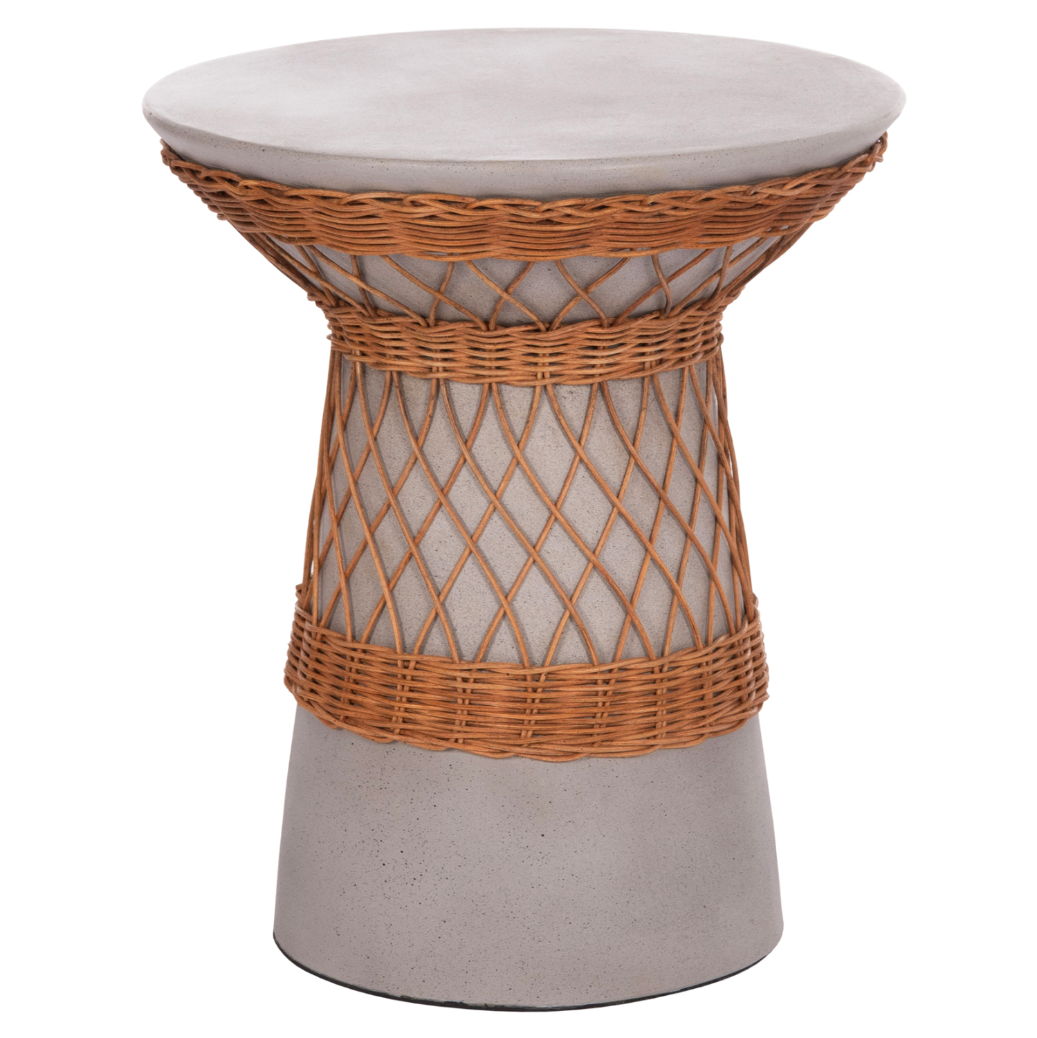 ΒΟΗΘΗΤΙΚΟ ΤΡΑΠΕΖΙ ΣΤΡΟΓΓΥΛΟ DELIA FIBER CEMENT ΓΚΡΙ & RATTAN Φ40x45Υεκ 1