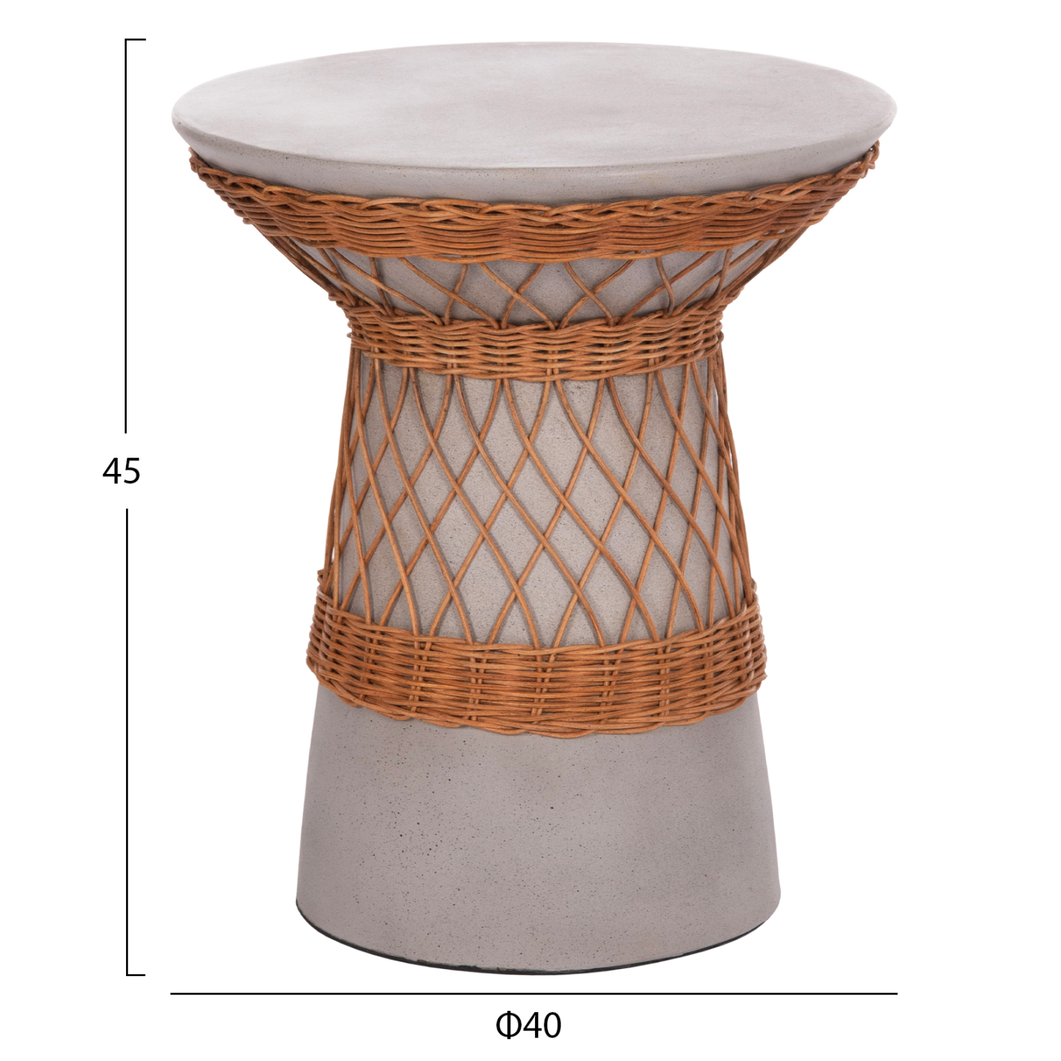 ΒΟΗΘΗΤΙΚΟ ΤΡΑΠΕΖΙ ΣΤΡΟΓΓΥΛΟ DELIA FIBER CEMENT ΓΚΡΙ & RATTAN Φ40x45Υεκ 2