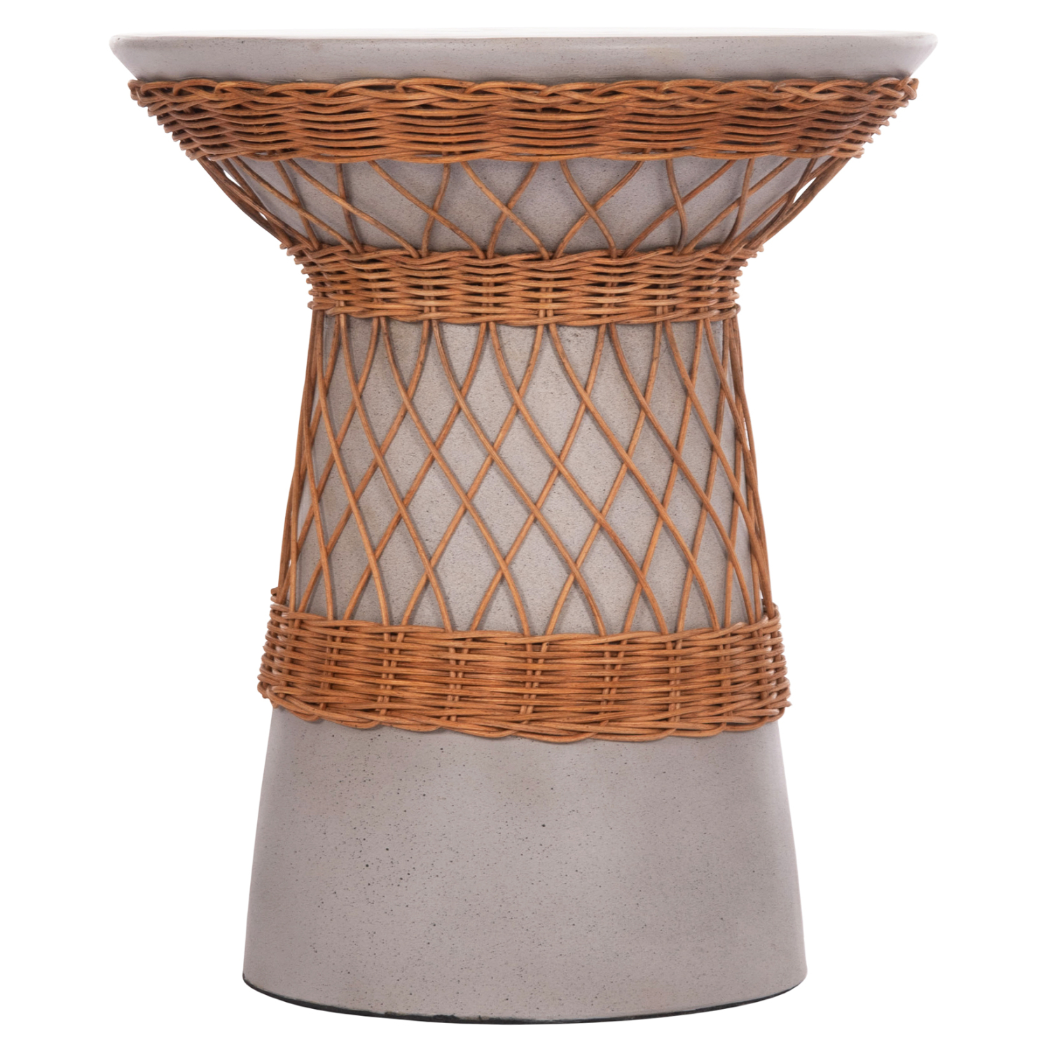 ΒΟΗΘΗΤΙΚΟ ΤΡΑΠΕΖΙ ΣΤΡΟΓΓΥΛΟ DELIA FIBER CEMENT ΓΚΡΙ & RATTAN Φ40x45Υεκ 3