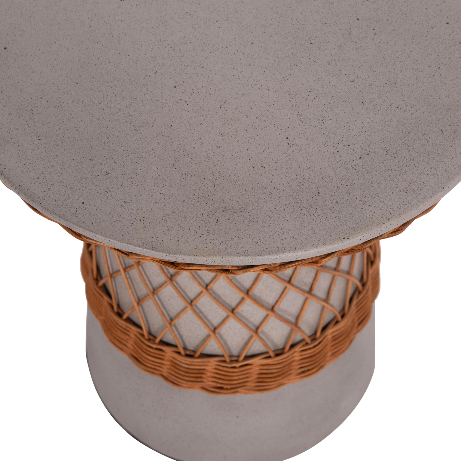 ΒΟΗΘΗΤΙΚΟ ΤΡΑΠΕΖΙ ΣΤΡΟΓΓΥΛΟ DELIA FIBER CEMENT ΓΚΡΙ & RATTAN Φ40x45Υεκ 9