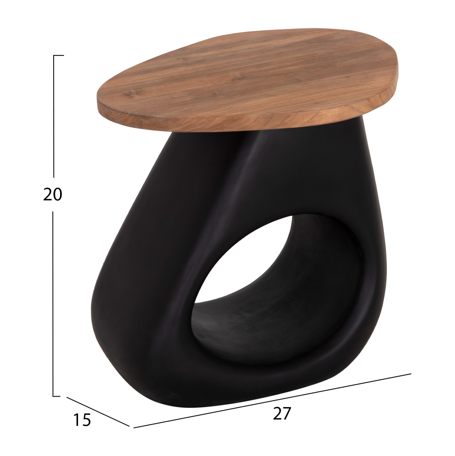 ΒΟΗΘΗΤΙΚΟ ΤΡΑΠΕΖΙ AIDA FIBER CEMENT ΜΑΥΡΟ--ΞΥΛΟ TEAK TOP 47x60x59Υεκ 2