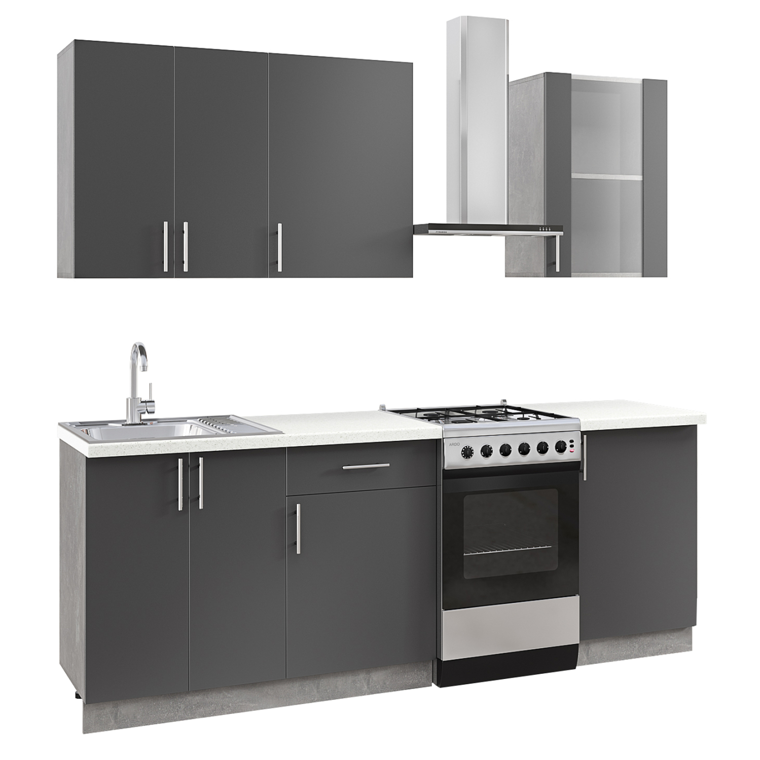 ΣΥΝΘΕΣΗ ΚΟΥΖΙΝΑΣ ΜΕΛΑΜΙΝΗ ΓΚΡΙ ΑΝΘΡΑΚΙ ΛΕΥΚΟ HPL 160x47x84,8Υεκ. 1