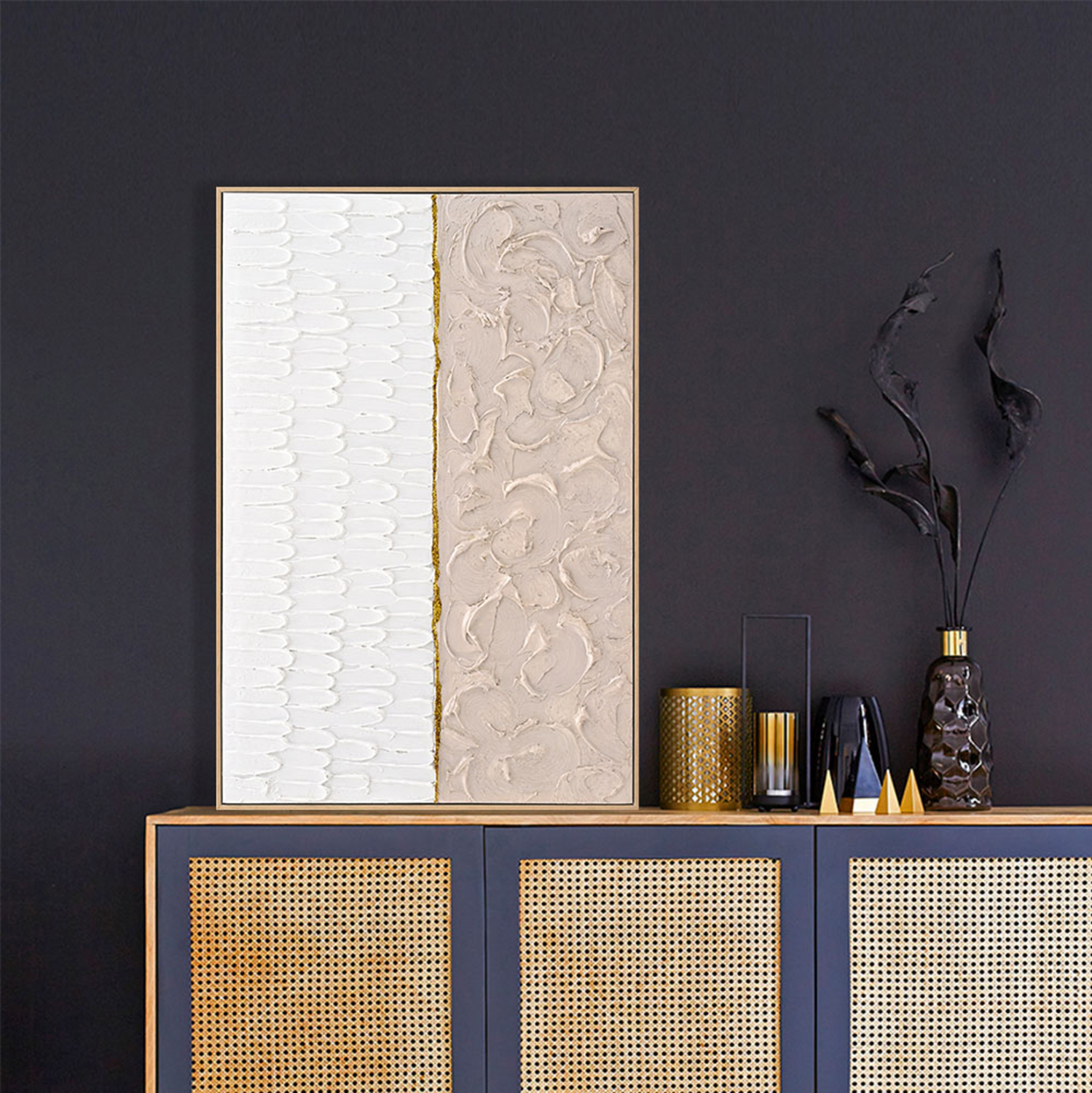 ΠΙΝΑΚΑΣ TOIXOY SHON ΜΕ ΚΟΡΝΙΖΑ ΜΠΕΖ-ΚΑΜΒΑΣ ΣΕ ΛΕΥΚΟ-ΜΠΕΖ 62x4,5x92Υεκ. 3