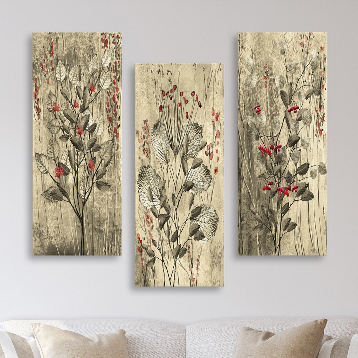 ΠΙΝΑΚΑΣ ΤΡΙΠΤΥΧΟ MDF RED FLOWERS AND BERRIES 60x50x0,3 εκ. 3