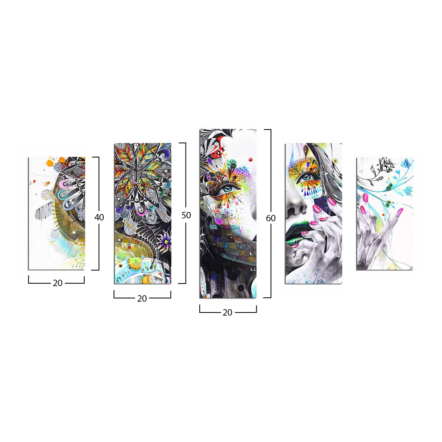 ΠΕΝΤΑΠΤΥΧΟΣ ΠΙΝΑΚΑΣ MDF MODERN DAZZLING BEAUTY GIRL FACE 100X60x3 εκ. 2