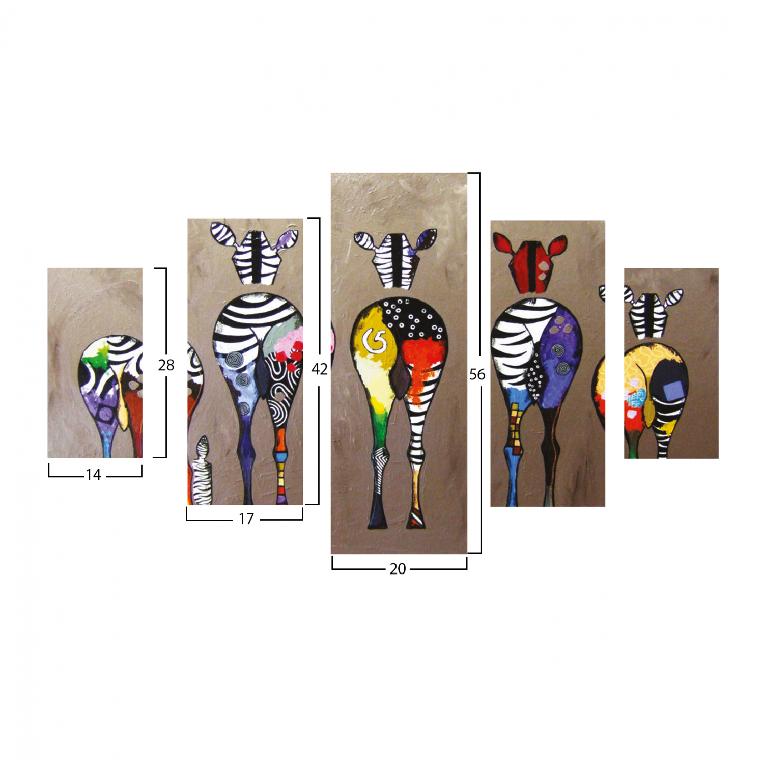 ΠΙΝΑΚΑΣ ΠΕΝΤΑΠΤΥΧΟ MDF COLORFUL ZEBRAS 82Χ56x3 2