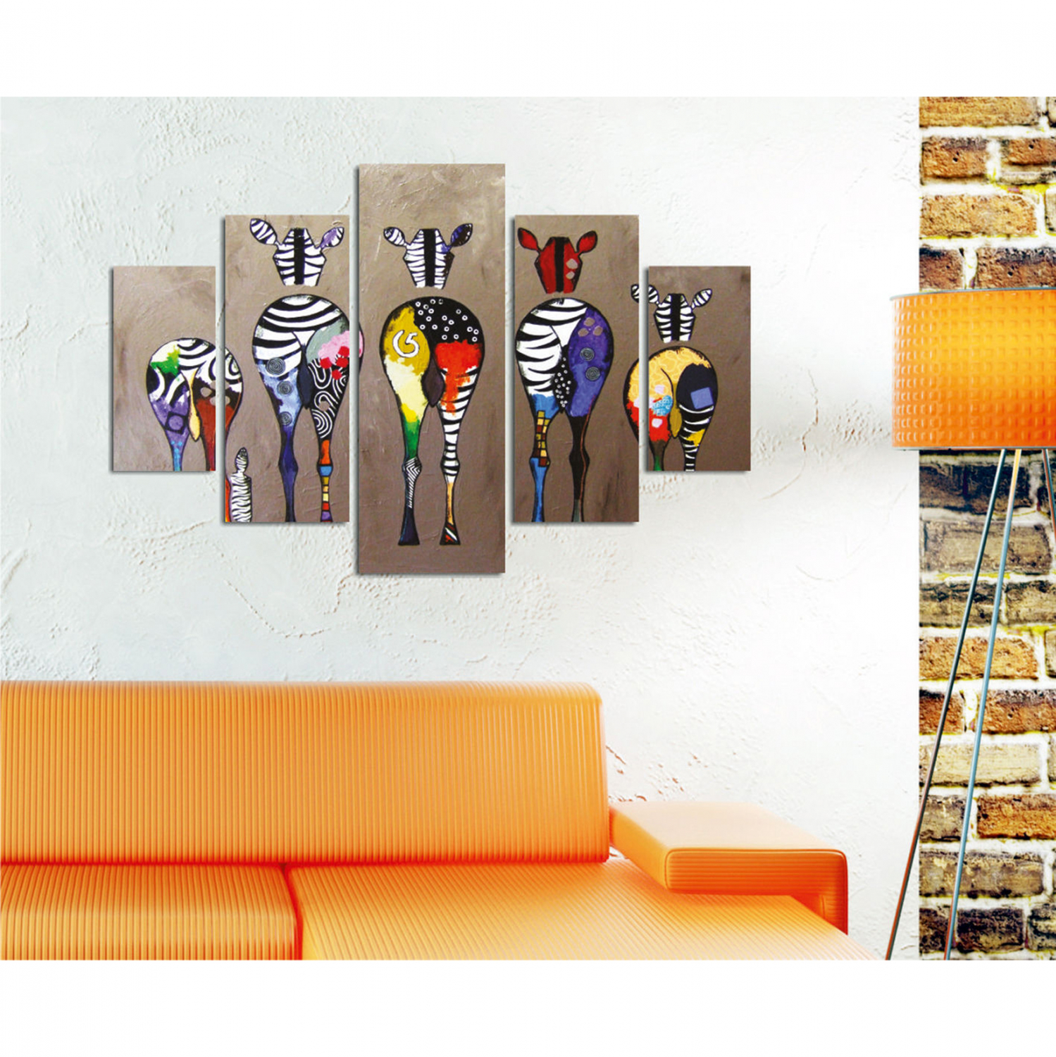 ΠΙΝΑΚΑΣ ΠΕΝΤΑΠΤΥΧΟ MDF COLORFUL ZEBRAS 82Χ56x3 3