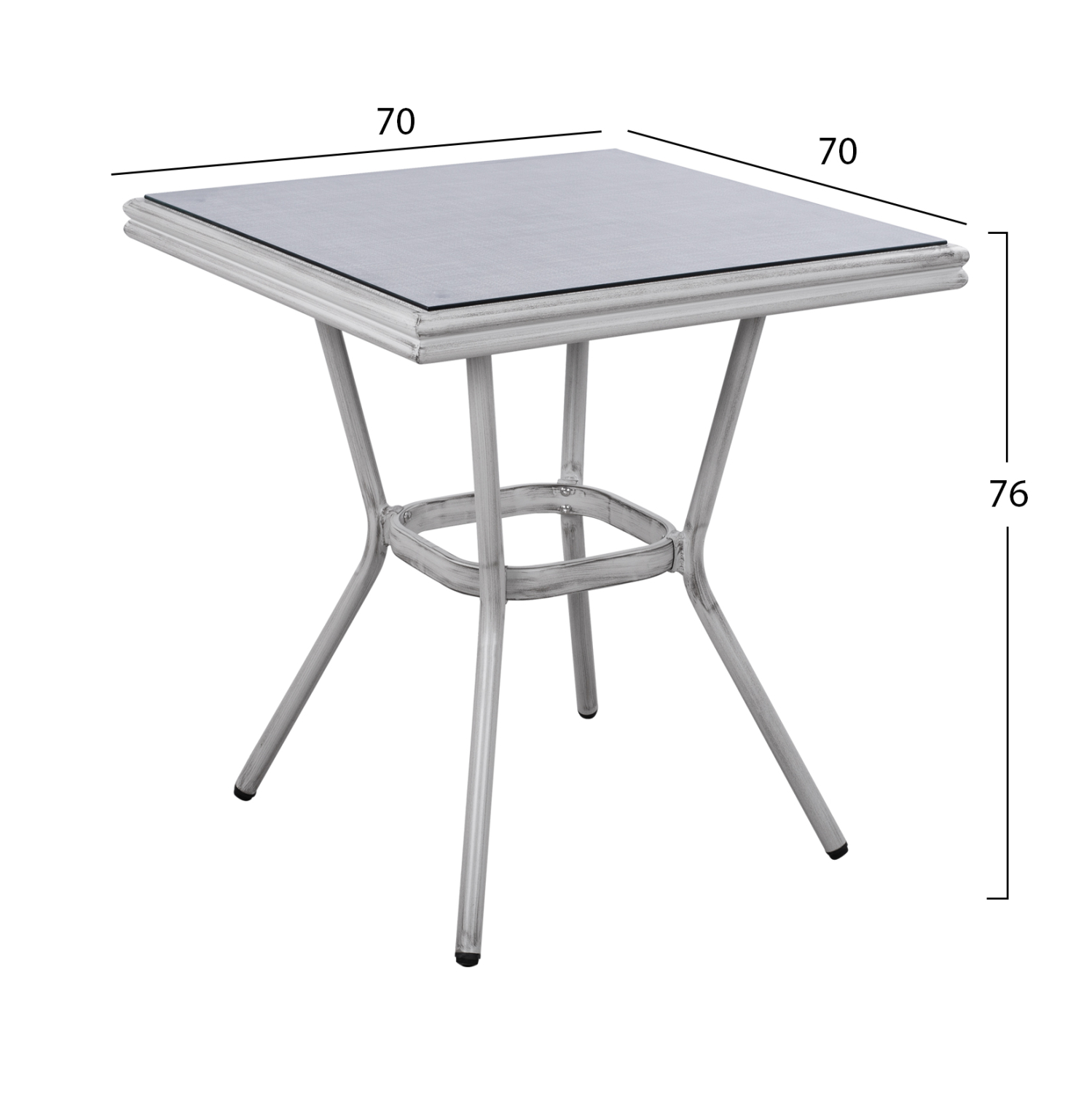ΤΡΑΠΕΖΙ ΑΛΟΥΜΙΝΙΟΥ HARLOW 70X70X76 BAMBOO LOOK ΛΕΥΚΗ ΠΑΤΙΝΑ ΜΕ ΓΥΑΛΙ 2