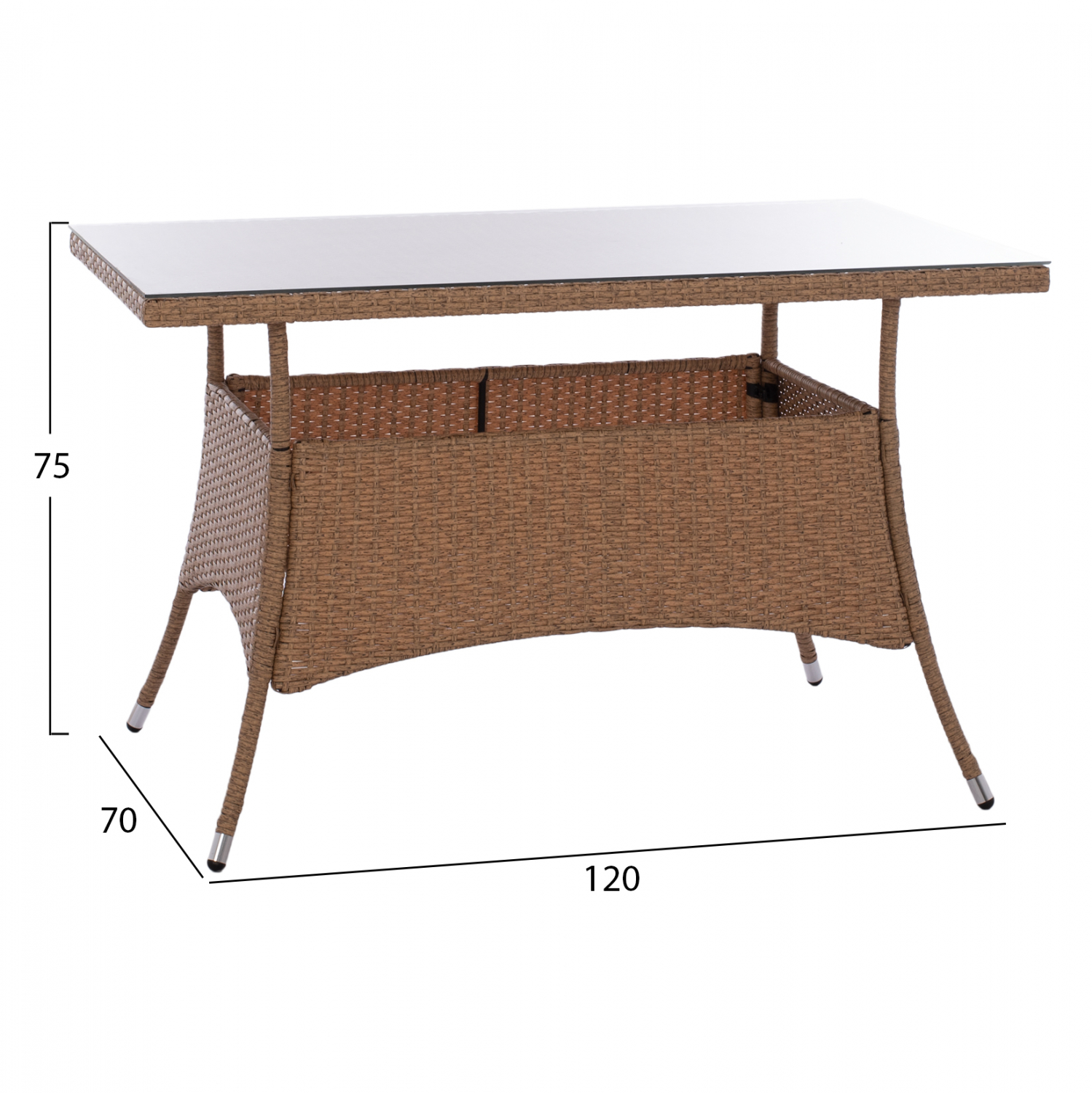 ΤΡΑΠΕΖΙ ΜΕΤΑΛΛΙΚΟ MILITARY RATTAN ΜΠΕΖ ΚΑΦΕ 120x70x75Υ εκ. 2