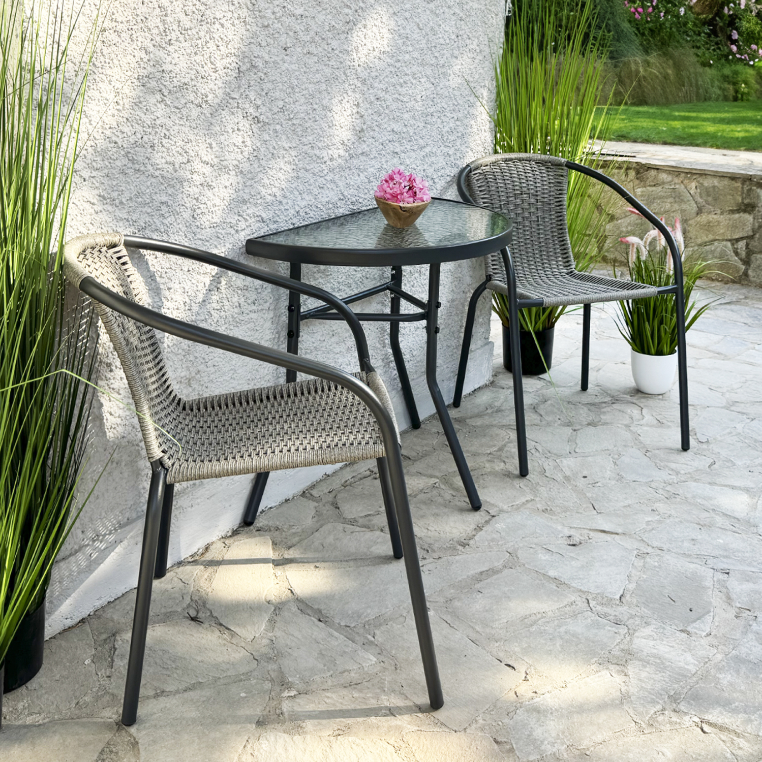 ΤΡΑΠΕΖΙ ΗΜΙΚΥΚΛΙΚΟ LIMA ΜΕΤΑΛΛΙΚΟ ΓΚΡΙ ΜΕ ΓΥΑΛΙΝΟ TOP 70x40x64,5Υεκ. 2