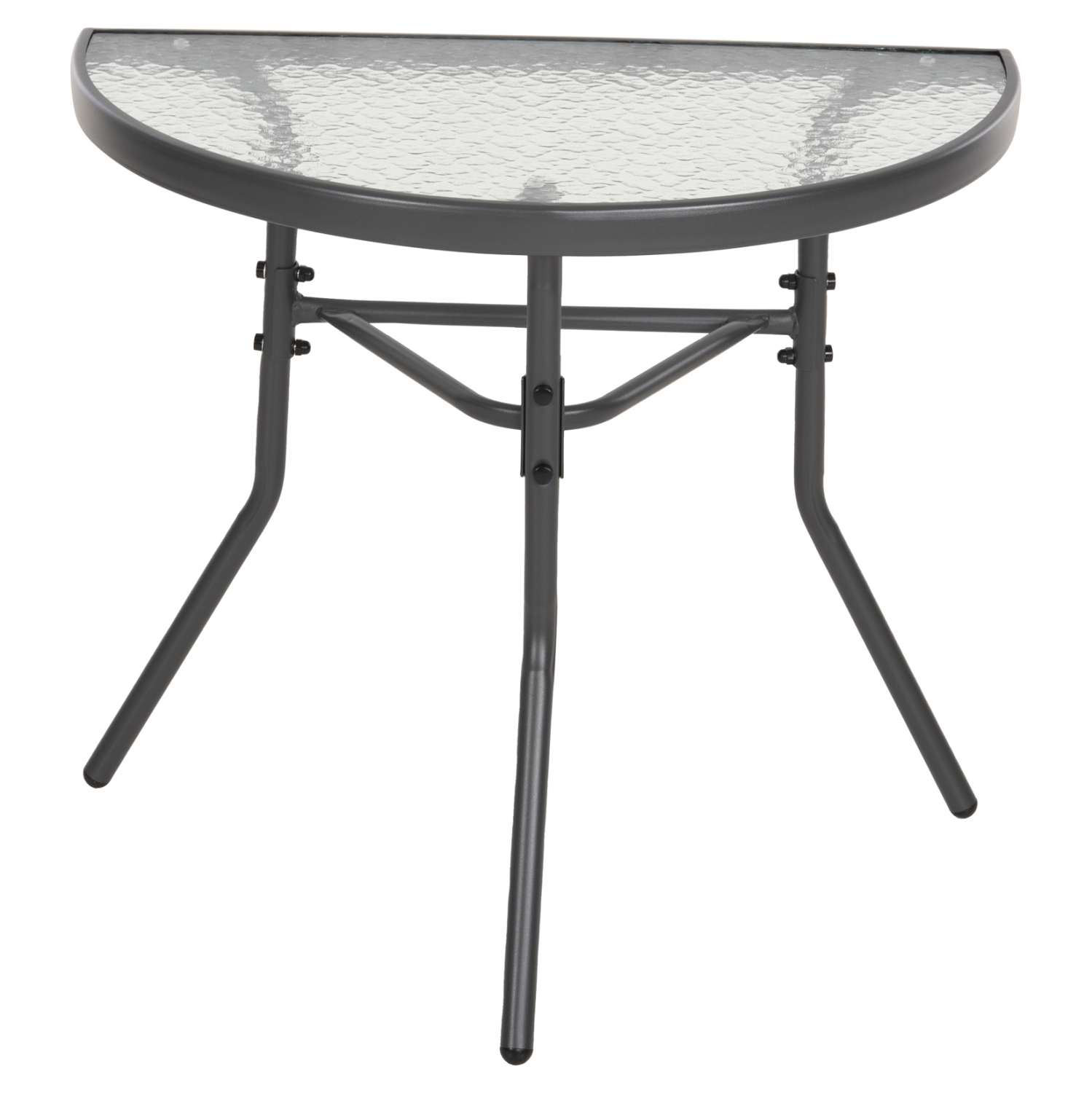 ΤΡΑΠΕΖΙ ΗΜΙΚΥΚΛΙΚΟ LIMA ΜΕΤΑΛΛΙΚΟ ΓΚΡΙ ΜΕ ΓΥΑΛΙΝΟ TOP 70x40x64,5Υεκ. 4