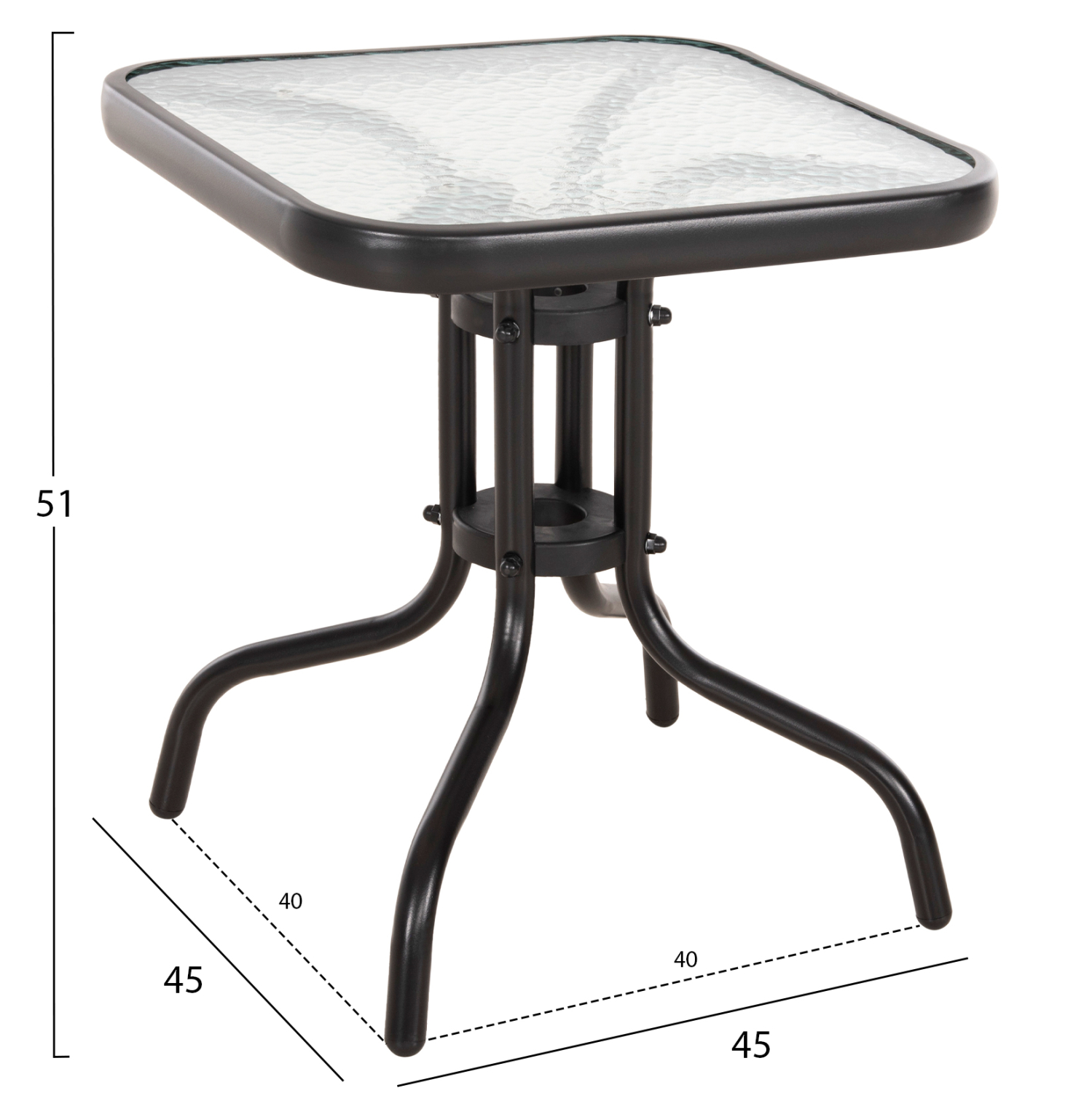 ΤΡΑΠΕΖΙ ΒΟΗΘΗΤΙΚΟ FIGO ΜΕΤΑΛΛΙΚΟ ΜΑΥΡΟ-ΓΥΑΛΙΝΗ ΕΠΙΦΑΝΕΙΑ 45x45x51Yεκ 2