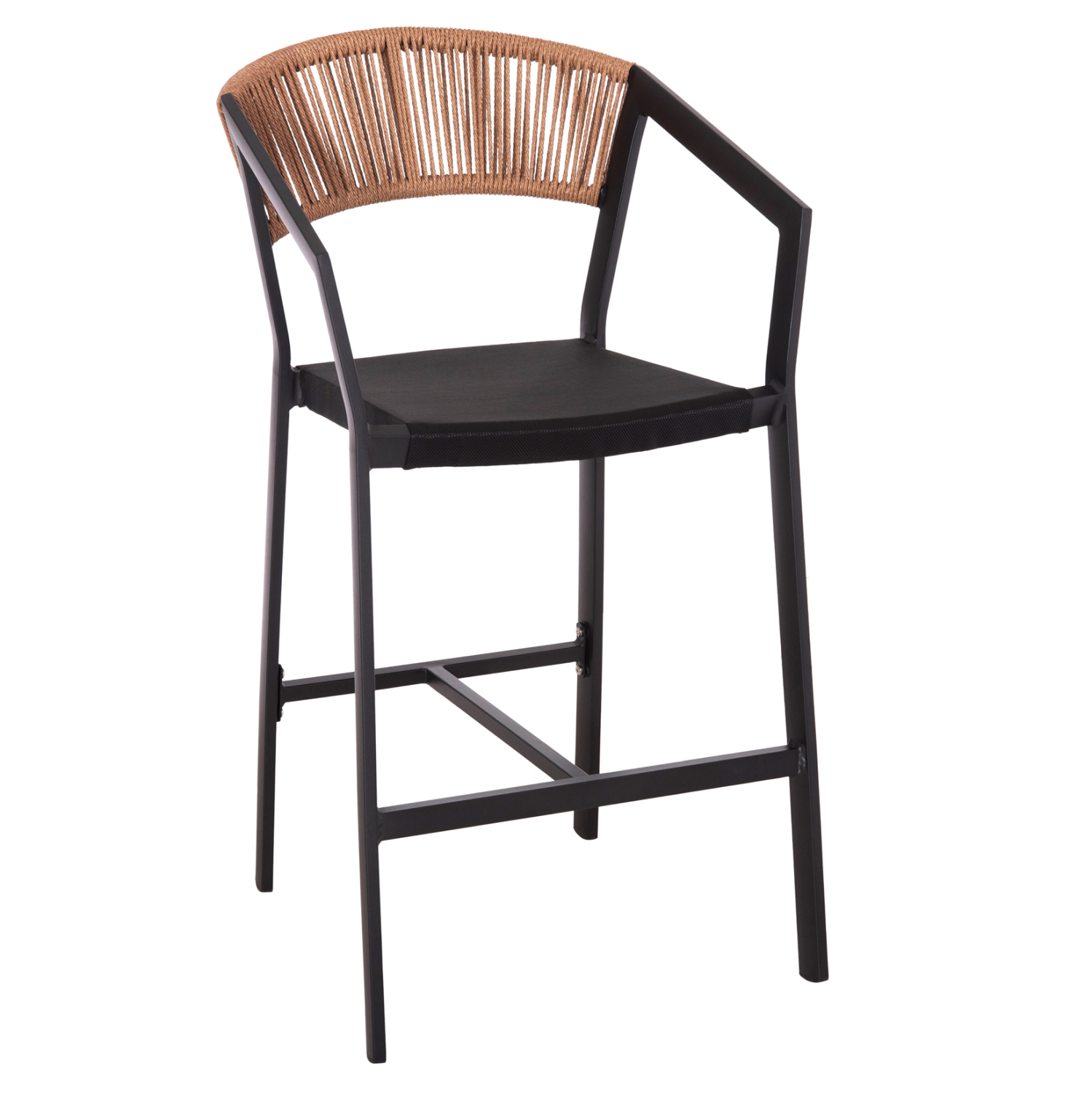 ΣΚΑΜΠΟ ΑΛΟΥΜΙΝΙΟΥ HM5892.15 ΜΕΣΑΙΟΥ ΥΨΟΥΣ RATTAN &amp; TEXTLINE ΜΑΥΡΟ ΜΠΕΖ 55x56,5x99Υ 1