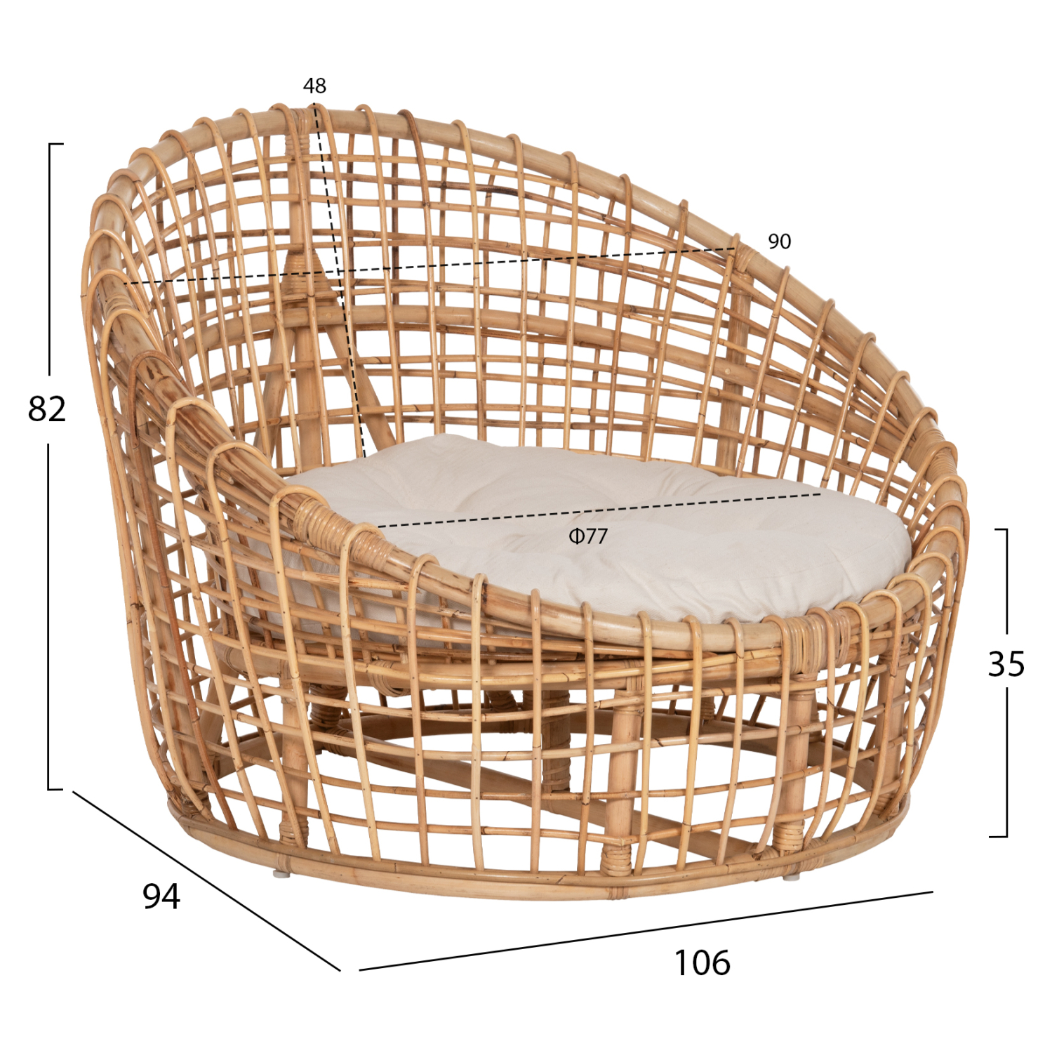 ΠΟΛΥΘΡΟΝΑ ENTO HM9814 RATTAN ΣΕ ΦΥΣΙΚΟ-ΜΠΕΖ ΜΑΞΙΛΑΡΙ 85x75x67Yεκ. 2