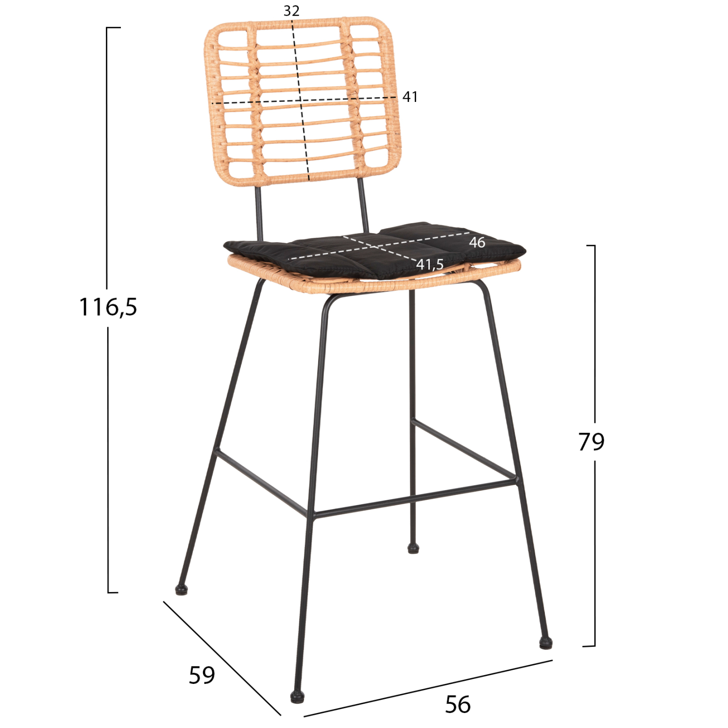 ΣΚΑΜΠΟ ΜΠΑΡ ALLEGRA HM5455.11 ΜΕΤΑΛΛΟ&amp;ΜΑΞΙΛΑΡΙ ΜΑΥΡΟ-WICKER ΜΠΕΖ 56x59x116,5Υεκ. 2