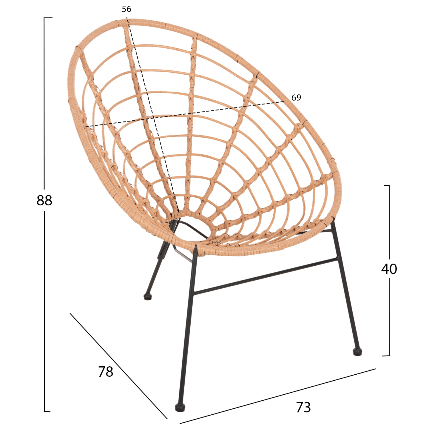 ΠΟΛΥΘΡΟΝΑ ΤΥΠΟΥ ΦΩΛΙΑ ΜΕΤΑΛΛΙΚΗ ALLEGRA HM5458.11 ΜΕ WICKER ΜΠΕΖ 73x78x88Υεκ. 2