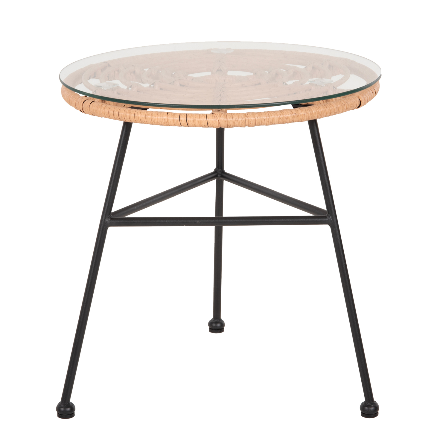 ΤΡΑΠΕΖΑΚΙ ΣΤΡΟΓΓΥΛΟ ΜΑΥΡΟ ΜΕΤΑΛΛΙΚΟ ALLEGRA ΜΠΕΖ WICKER-ΓΥΑΛΙ Φ45x46Υεκ 1