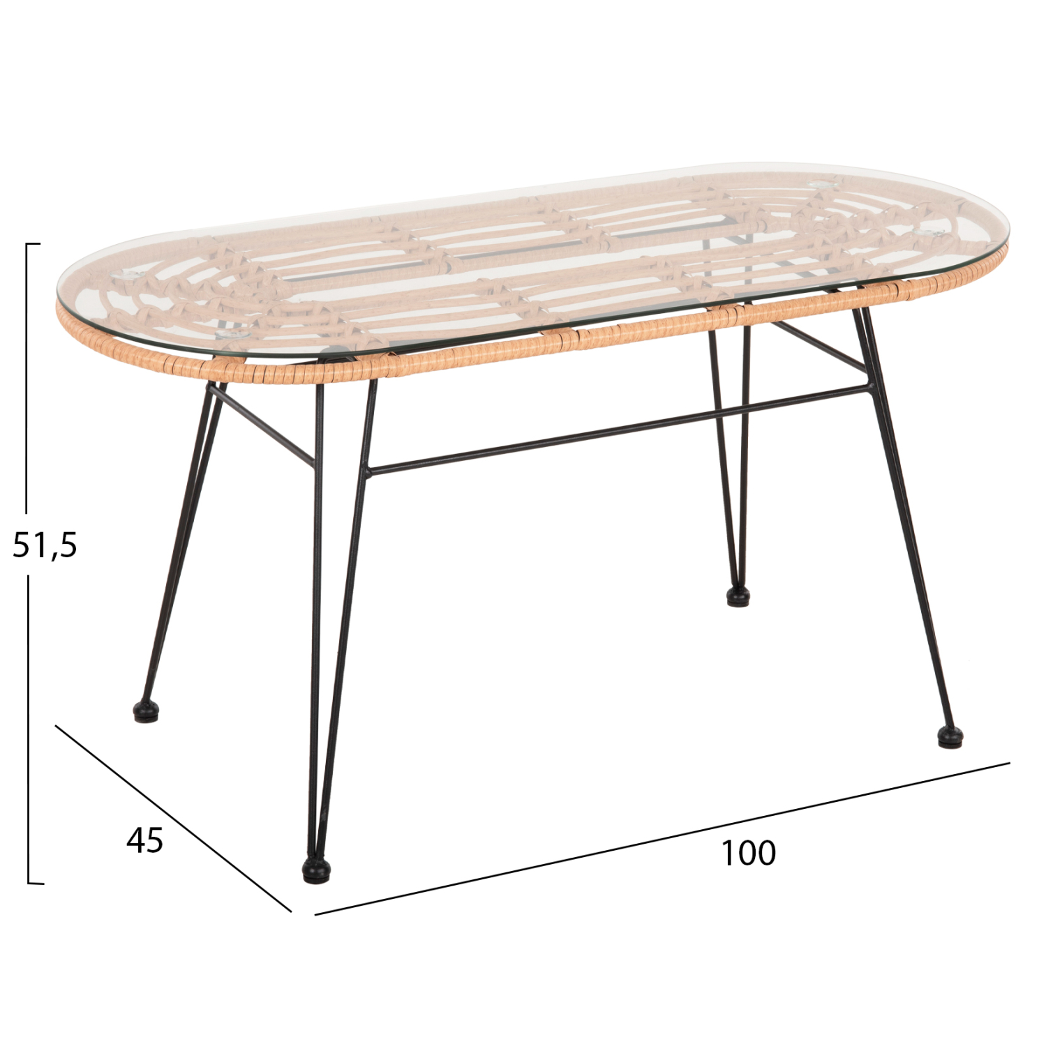 ΤΡΑΠΕΖΙ ΟΒΑΛ ΧΑΜΗΛΟ ALLEGRA ΜΠΕΖ WICKER-ΜΑΥΡΟ ΜΕΤΑΛΛΟ 100x45x51,5Υεκ. 2