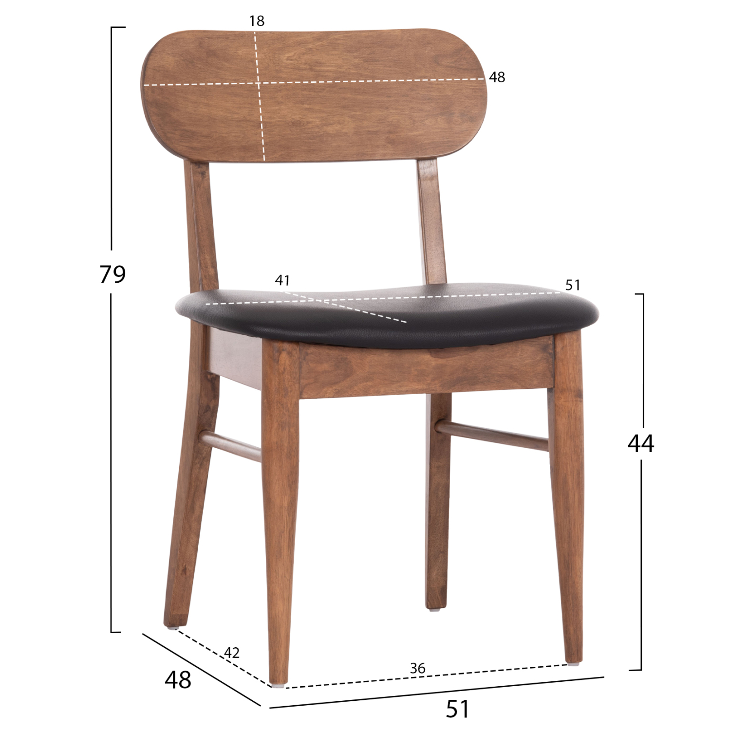 KΑΡΕΚΛΑ ΤΡΑΠΕΖΑΡΙΑΣ SEKOR ΚΑΡΥΔΙ RUBBERWOOD-ΜΑΥΡΟ PU 51x48x79Υεκ 2