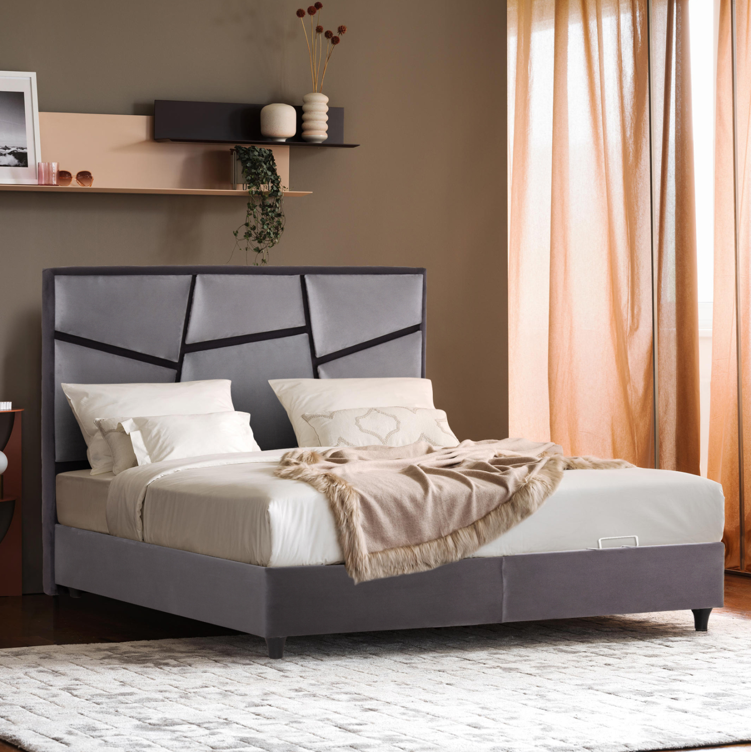 ΚΡEΒΑΤΙ ΜΕ ΑΠΟΘΗΚΕΥΤΙΚΟ ΧΩΡΟ IRIDA ΓΚΡΙ ΒΕΛΟΥΔΟ ΓΙΑ ΣΤΡΩΜΑ 160x200εκ. 2