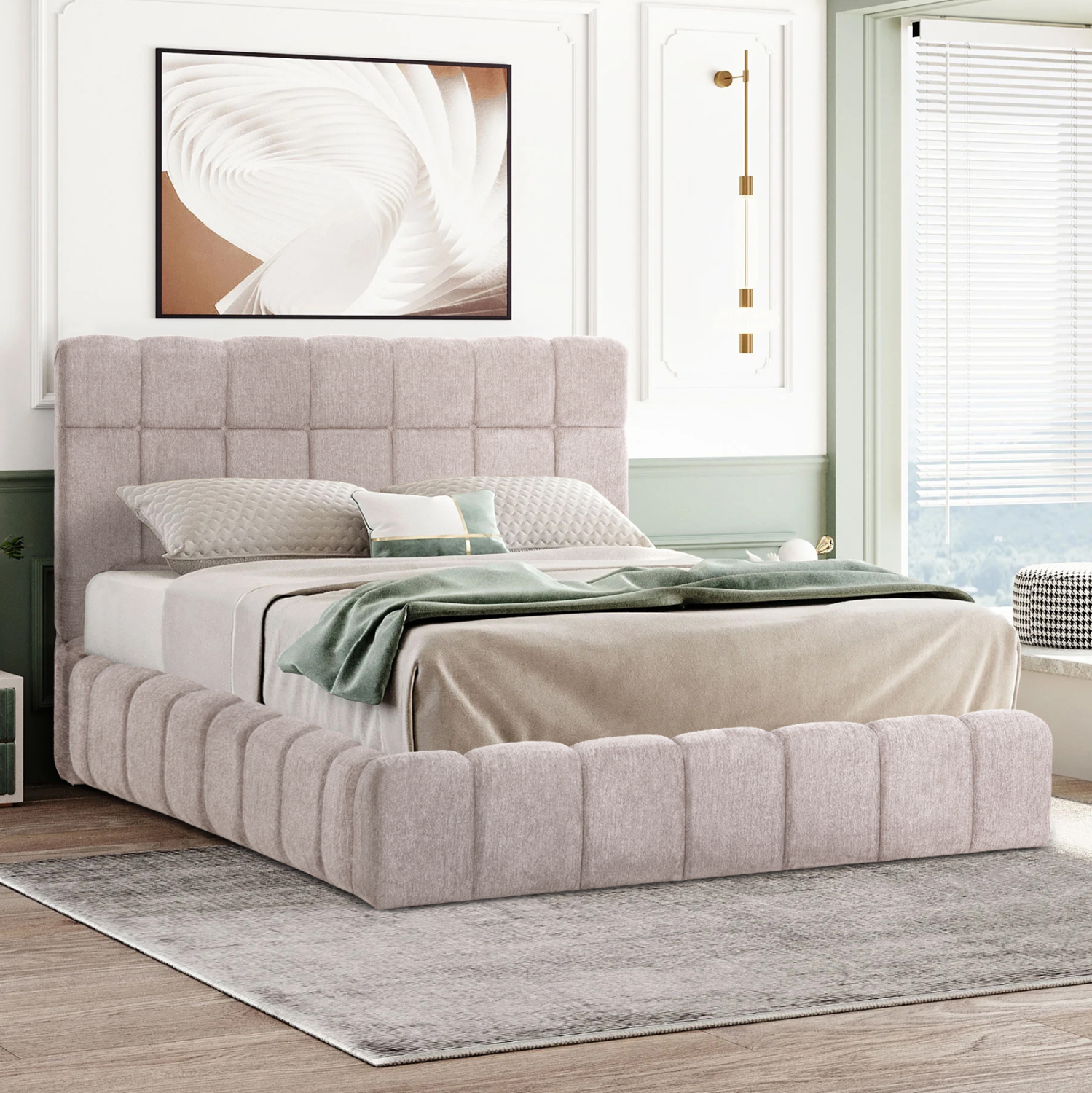 ΚΡΕΒΑΤΙ RAMON ΜΕ ΑΠΟΘΗΚΕΥΤΙΚΟ ΧΩΡΟ ΥΦΑΣΜΑ ΜΠΟΥΚΛΕ ΜΠΕΖ-ΣΤΡΩΜΑ 160x200εκ 2