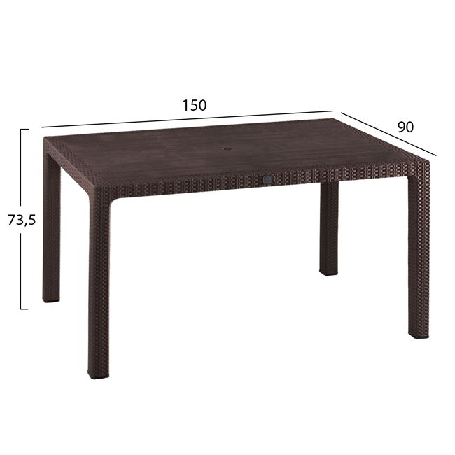 ΤΡΑΠΕΖΙ ΠΟΛΥΠΡΟΠΥΛΕΝΙΟΥ TODOR 150Χ90Χ73.5Υεκ.RATTAN ΚΑΦΕ ΜΕ UV PROTECTION 2