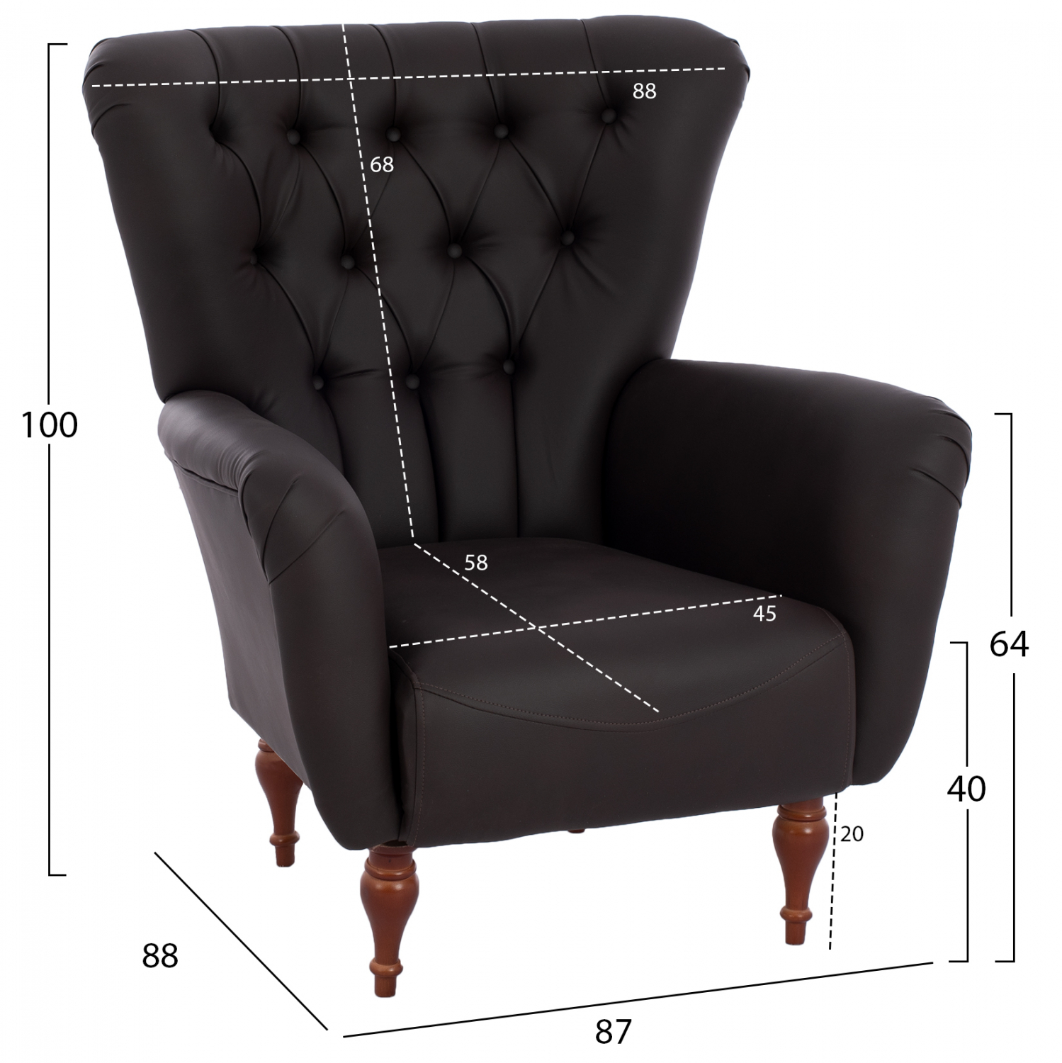 ΠΟΛΥΘΡΟΝΑ ΜΠΕΡΖΕΡΑ Τ. CHESTERFIELD ΣΕ ΧΡΩΜΑ ΚΑΦΕ 87x88x100 εκ. 2