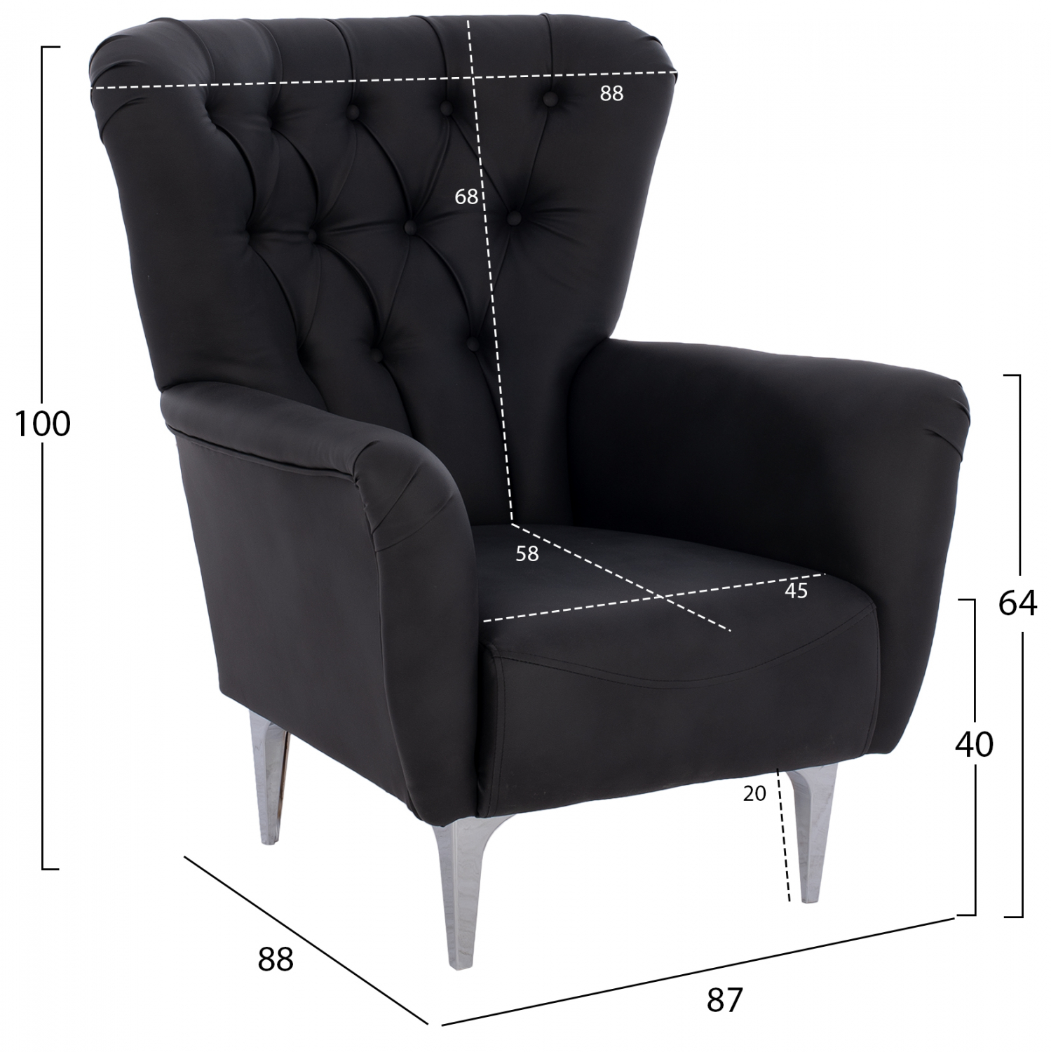ΠΟΛΥΘΡΟΝΑ ΜΠΕΡΖΕΡΑ Τ. CHESTERFIELD ΣΕ ΧΡΩΜΑ ΜΑΥΡΟ 87x88x100 εκ. 2