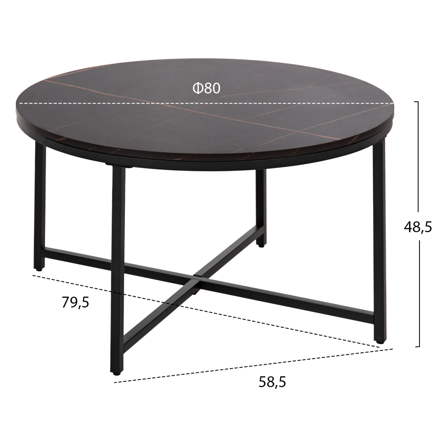 ΤΡΑΠΕΖΙ ΣΑΛΟΝΙΟΥ BLACK MARBLE ΜΕΛΑΜΙΝΗ-ΜΑΥΡΗ ΜΕΤΑΛΛΙΚΗ ΒΑΣΗ Φ80x48,5Yεκ. 2
