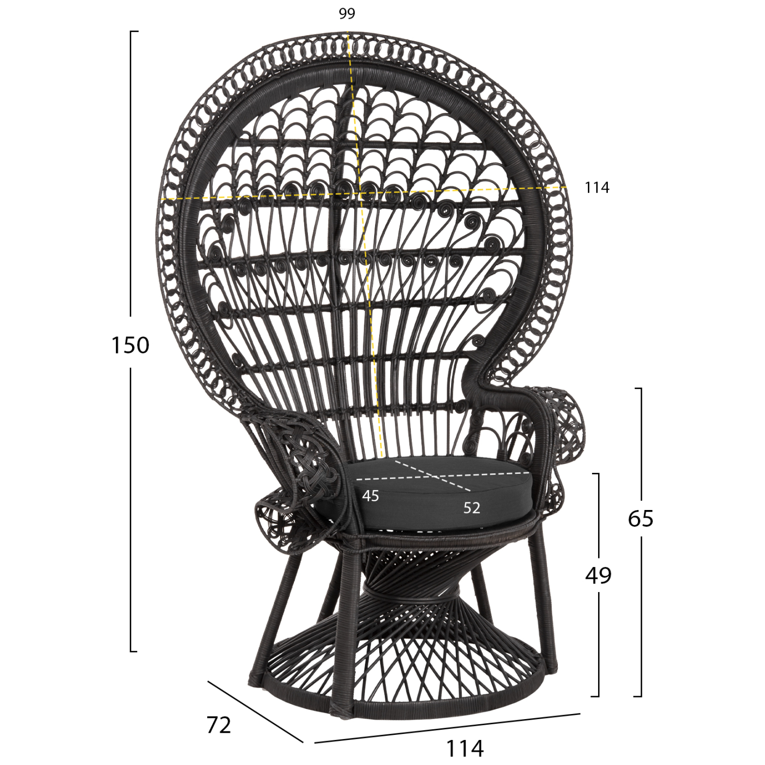 ΠΟΛΥΘΡΟΝΑ ROYAL PEACOCK HM9342.03 RATTAN ΜΑΥΡΟ-ΜΑΞΙΛΑΡΙ ΜΑΥΡΟ 114x72x150Yεκ. 2