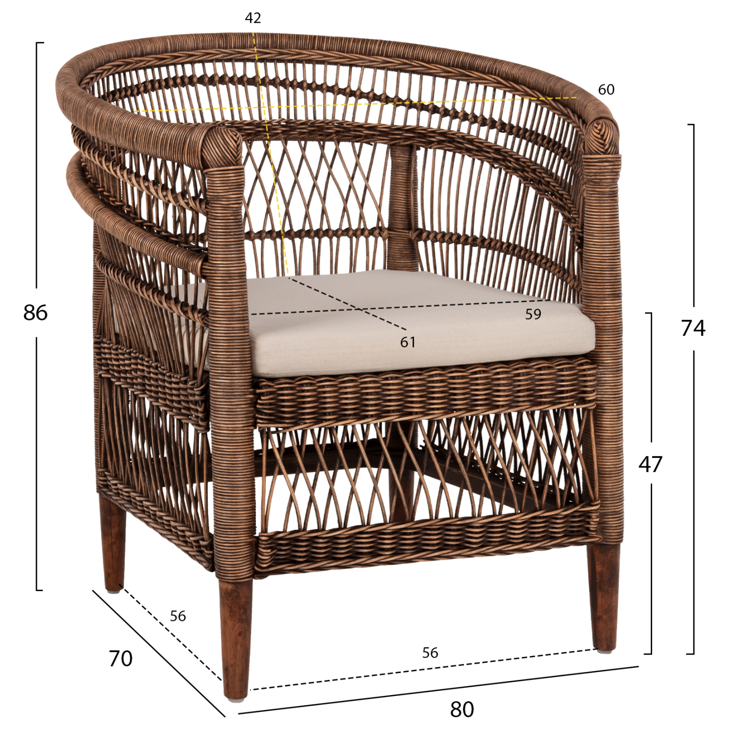 ΠΟΛΥΘΡΟΝΑ MALAWI HM9635.01 ΞΥΛΟ ΜΑΟΝΙ ΜΕ RATTAN ΚΑΦΕ-ΛΕΥΚΟ ΜΑΞΙΛΑΡΙ 80x70x86Υεκ. 2