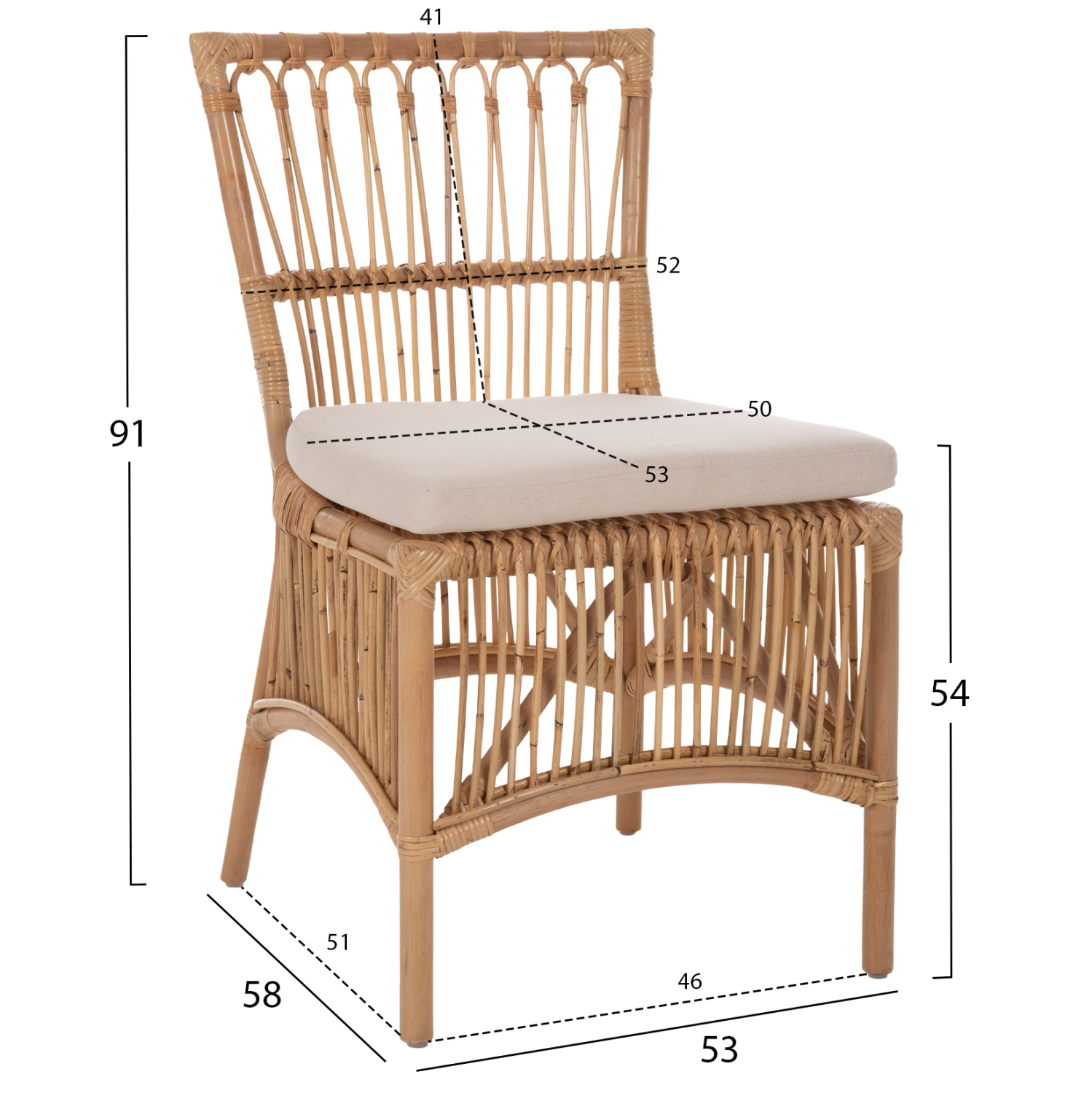ΚΑΡΕΚΛΑ THALIN RATTAN ΣΕ ΦΥΣΙΚΟ-ΜΑΞΙΛΑΡΙ ΣΕ ΛΕΥΚΟ 53x58x91Υεκ. 2