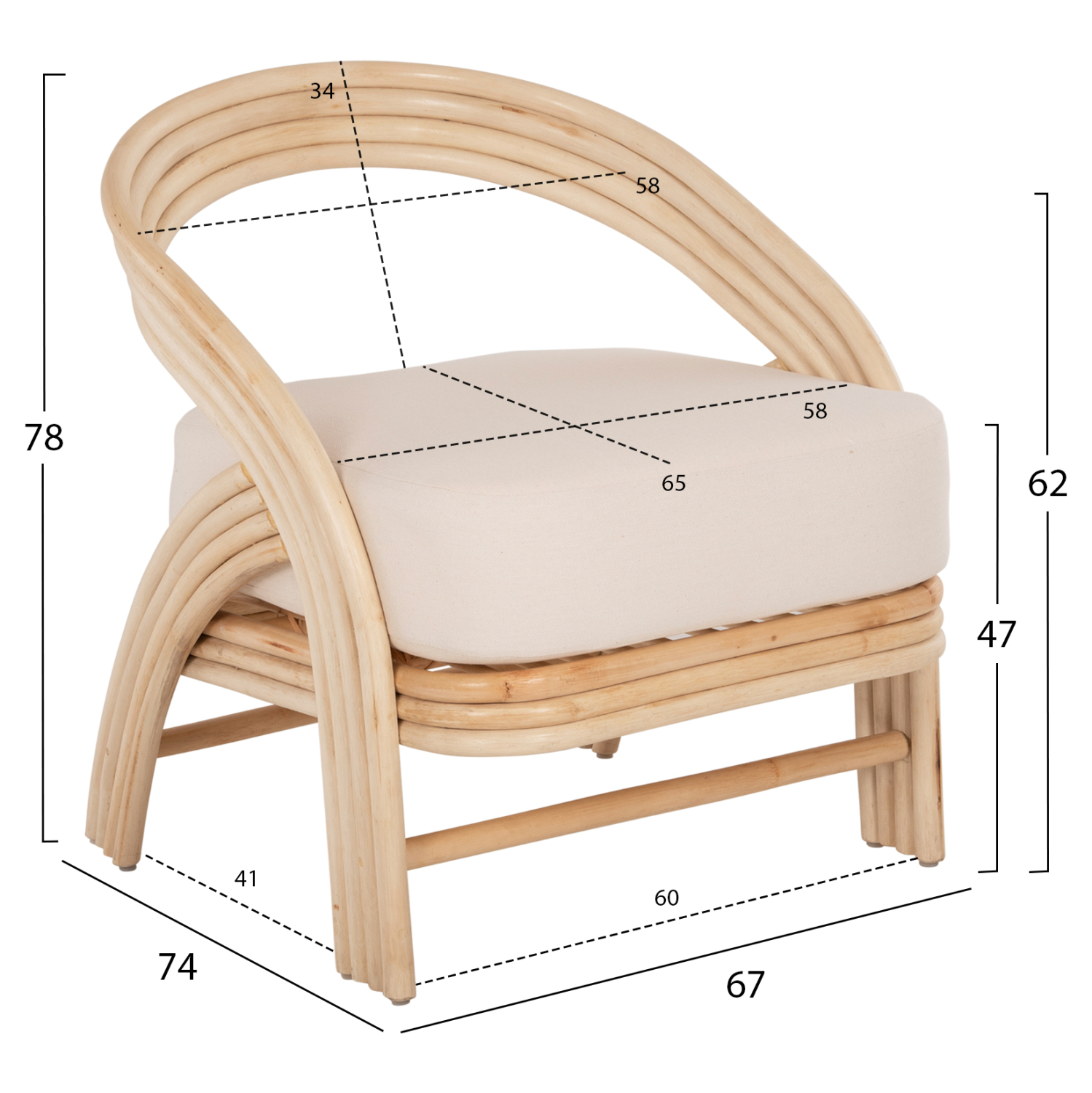 ΠΟΛΥΘΡΟΝΑ DONITA HM9838 RATTAN ΦΥΣΙΚΟ ΜΕ ΛΕΥΚΟ ΜΑΞΙΛΑΡΙ 67x74x78Υεκ. 2