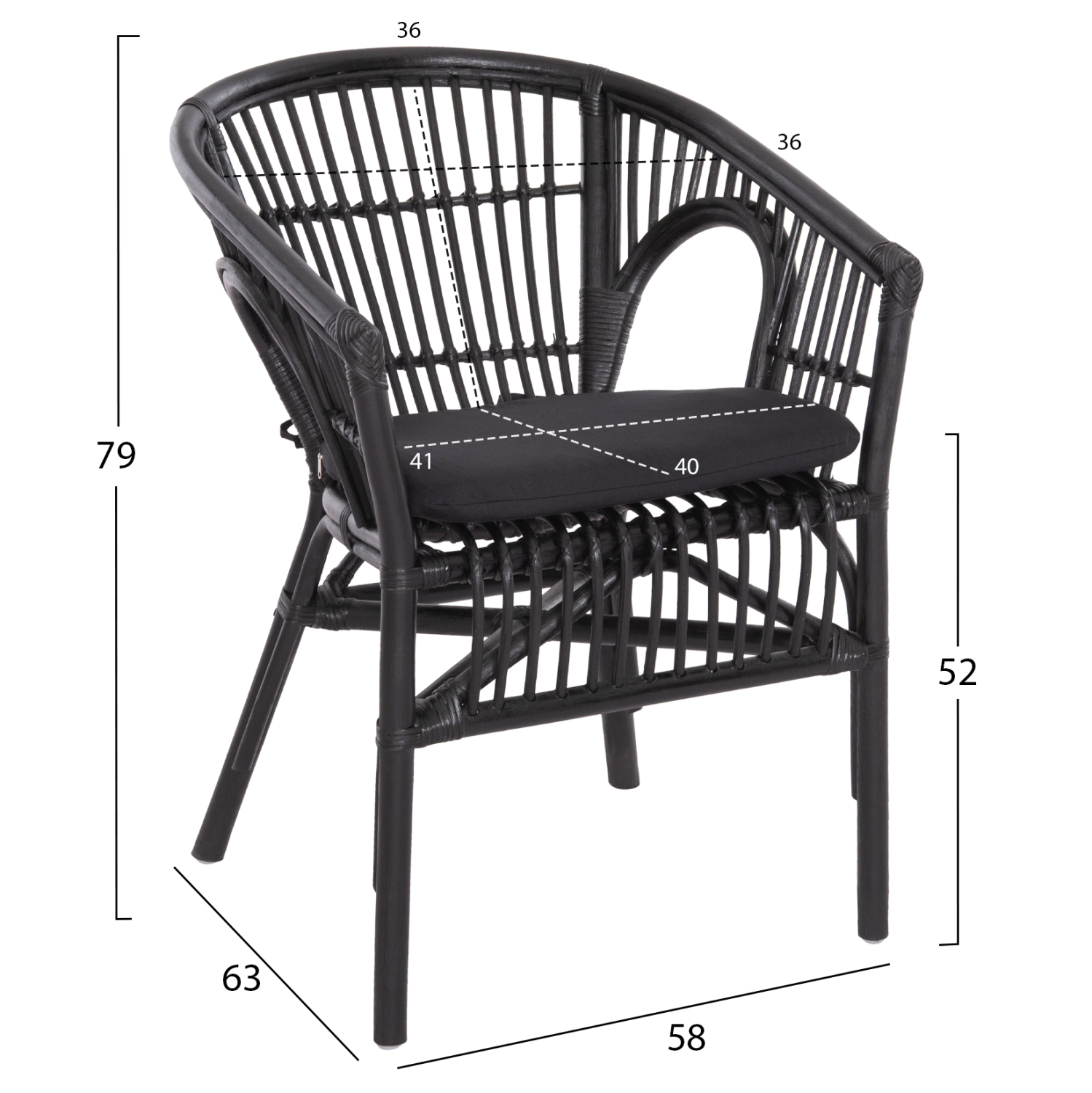 ΠΟΛΥΘΡΟΝΑ DAMPAR RATTAN & ΜΑΞΙΛΑΡΙ ΣΕ ΜΑΥΡΟ 58x63x79Υεκ. 2