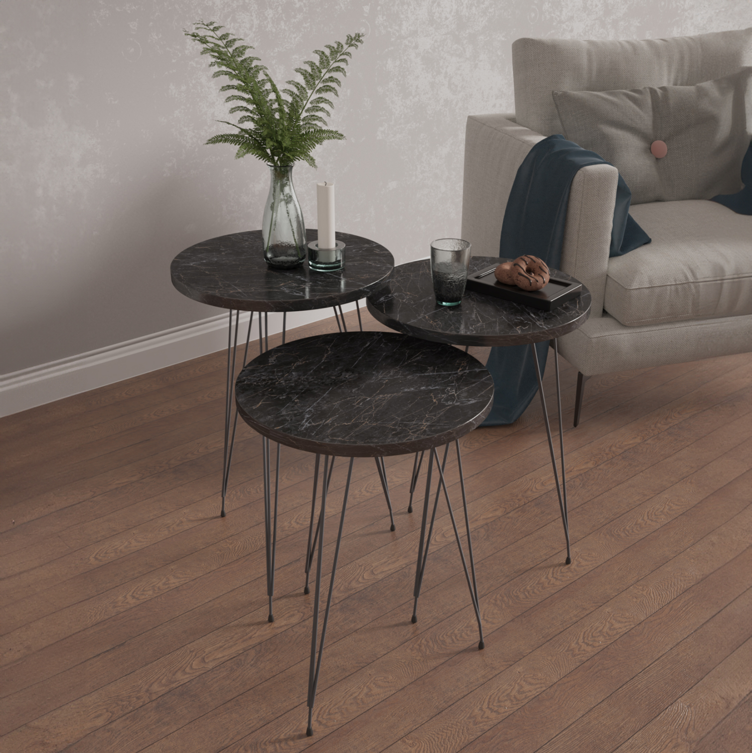 ΣΕΤ ΒΟΗΘ.ΤΡΑΠΕΖΑΚΙΑ NISSA ΜΕΛΑΜΙΝΗ ΜΑΥΡΟ ΜΑΡΜΑΡΟ-ΜΑΥΡΑ ΜΕΤΑΛ.ΠΟΔΙΑ 2