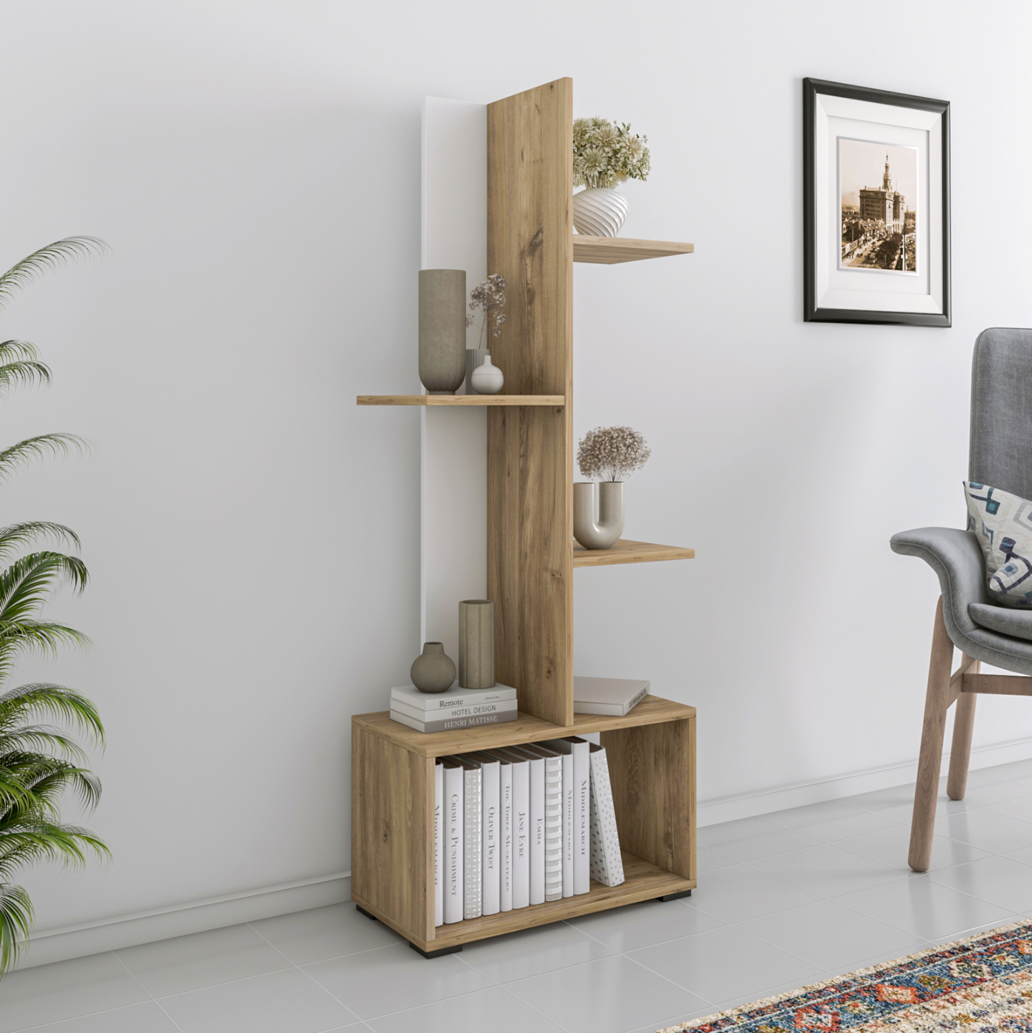 ΒΙΒΛΙΟΘΗΚΗ TRIVIO ΜΕΛΑΜΙΝΗ ΣΕ ΛΕΥΚΟ-ATLANTIS GREEN 50x25x127Υεκ. 3