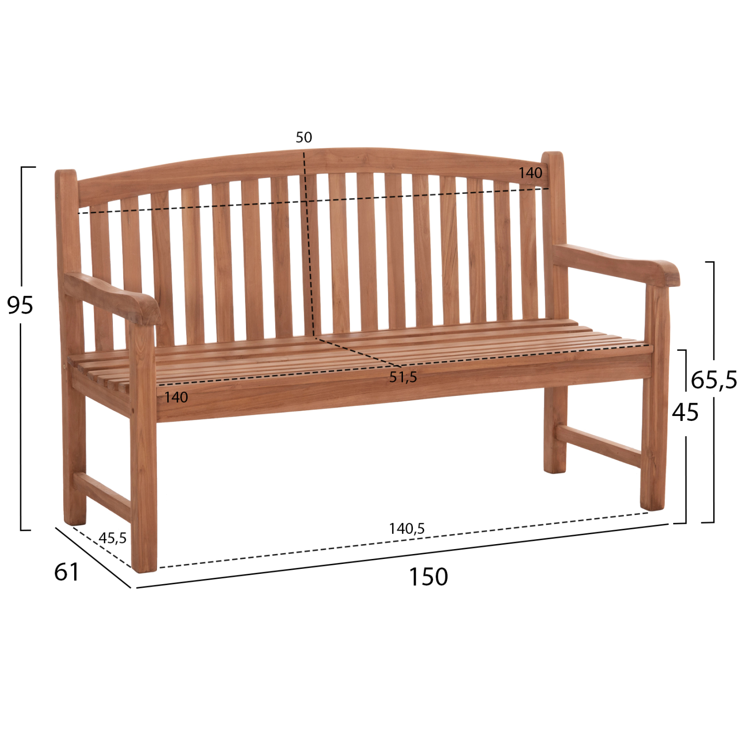 ΠΑΓΚΑΚΙ ΚΗΠΟΥ 3ΘΕΣΙΟ ELENA ΞΥΛΟ TEAK--ΦΥΣΙΚΟ 150x61x95Υεκ. 2