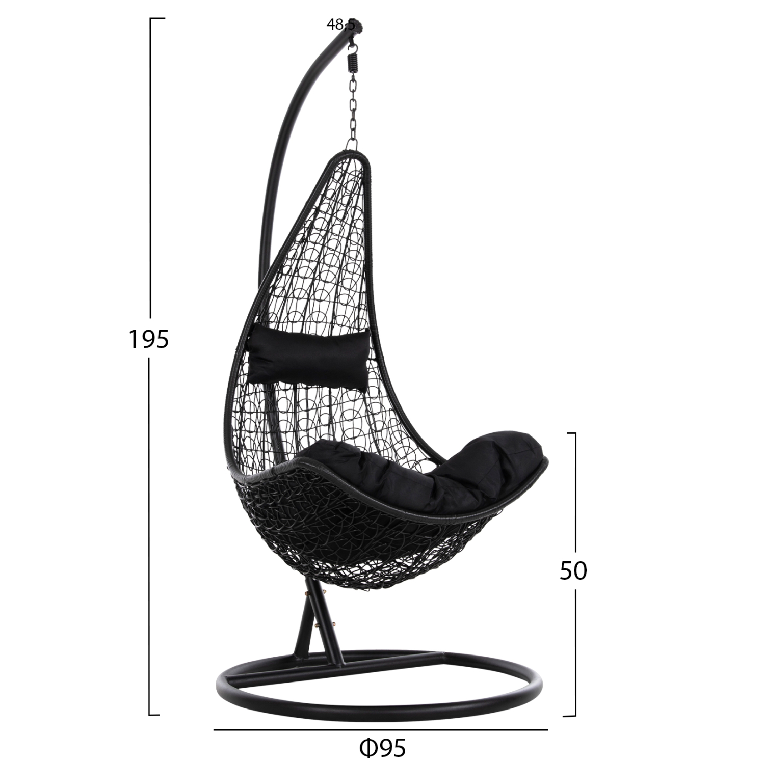 ΚΡΕΜΑΣΤΗ ΠΟΛΥΘΡΟΝΑ ΦΩΛΙΑ MILLIE ΜΕΤΑΛΛΟ-ΣΥΝΘ.RATTAN ΜΑΥΡΟ Φ95x195Υεκ. 2