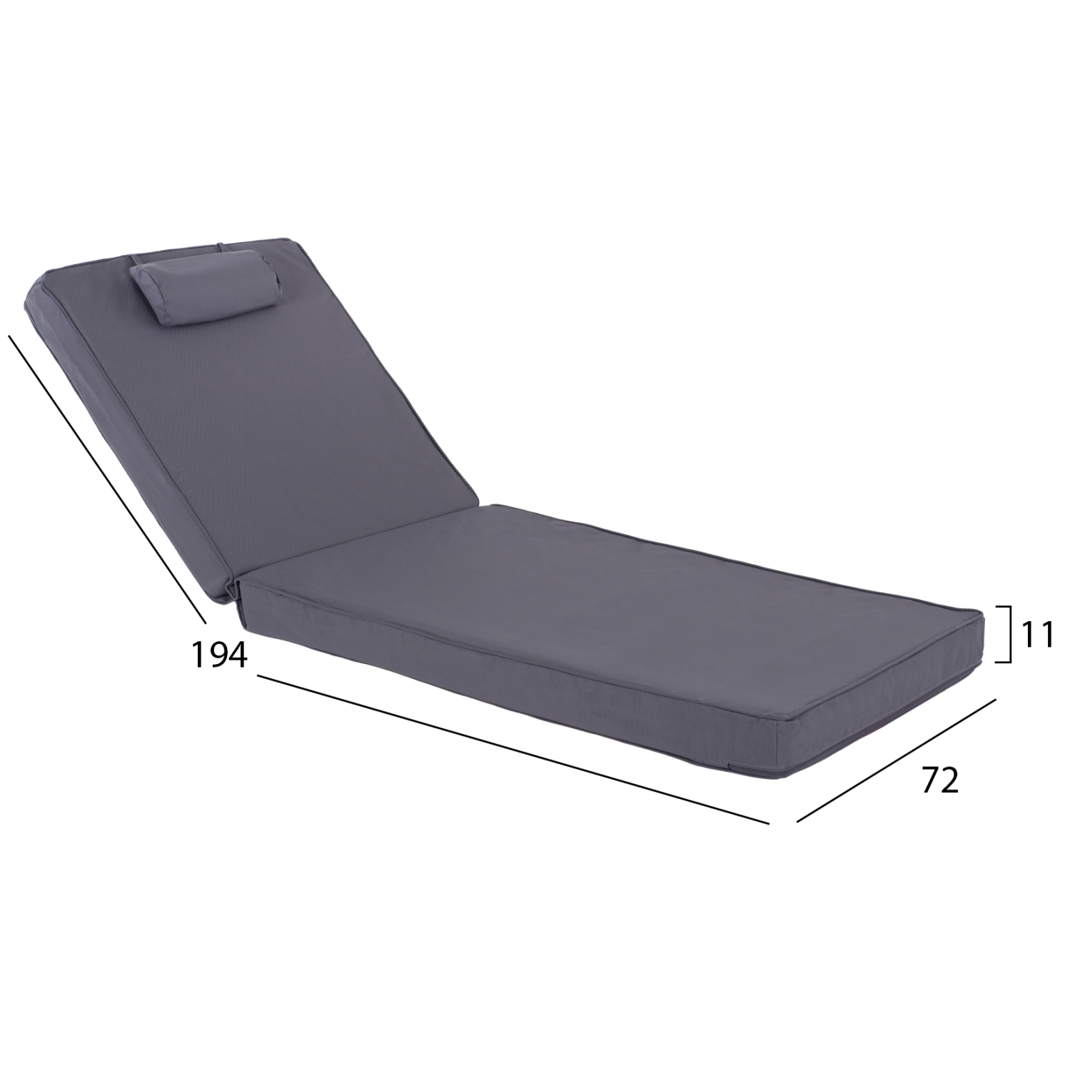 ΜΑΞΙΛΑΡΙ ΞΑΠΛΩΣΤΡΑΣ TEXTILENE 600gr/m2 SIFNOS ΓΚΡΙ 194x70x11Yεκ. 2