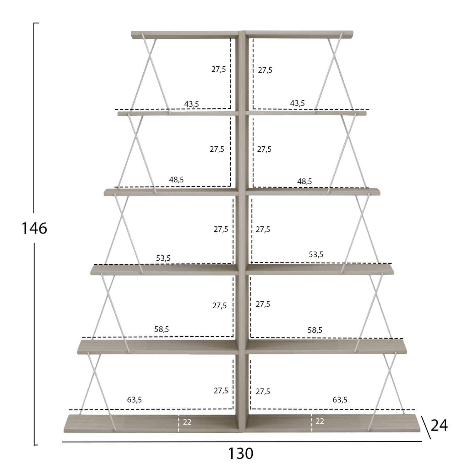 ΣΕΤ ΒΙΒΛΙΟΘΗΚΕΣ 2ΤΜΧ MINI TARS ΜΕΛΑΜΙΝΗ SONAMA-ΛΕΥΚΟ 65x24x146Υεκ.(x2) 2