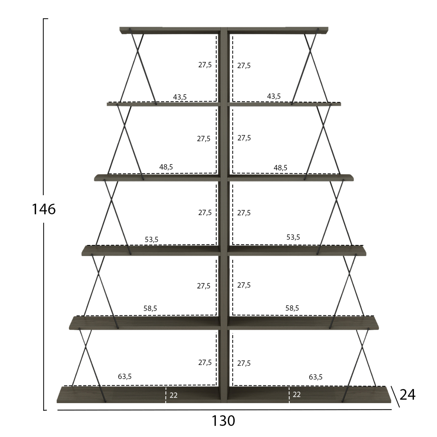 ΣΕΤ ΒΙΒΛΙΟΘΗΚΕΣ 2ΤΜΧ MINI TARS ΜΕΛΑΜΙΝΗ OLIVE GREY-ΜΑΥΡΕΣ ΒΕΡΓΕΣ 65x24x146Υεκ.(x2) 2