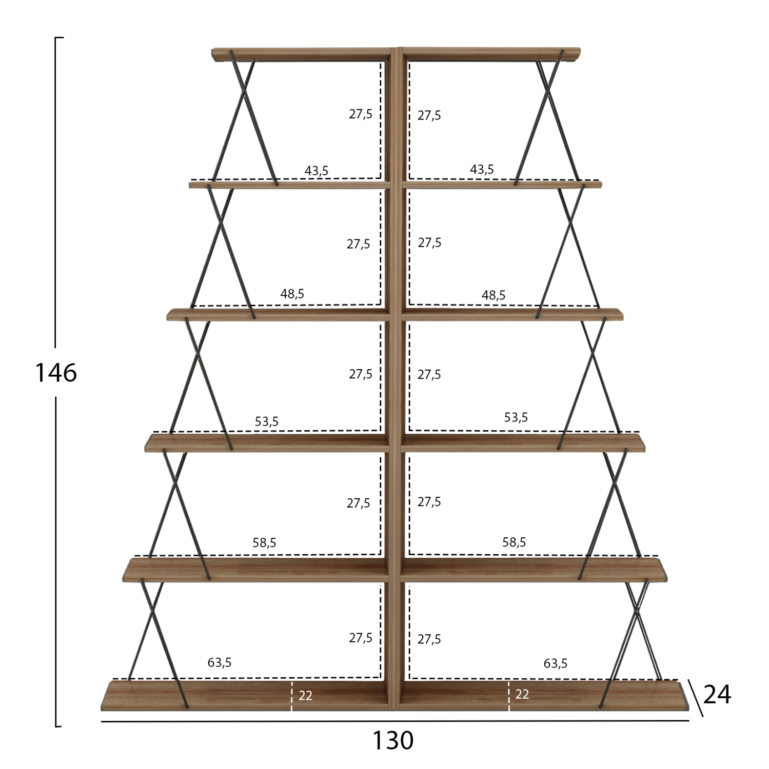 ΣΕΤ ΒΙΒΛΙΟΘΗΚΕΣ 2ΤΜΧ MINI TARS ΜΕΛΑΜΙΝΗ ΦΥΣΙΚΟ OAK-ΜΑΥΡΟ 65x24x146Υεκ.(x2) 2