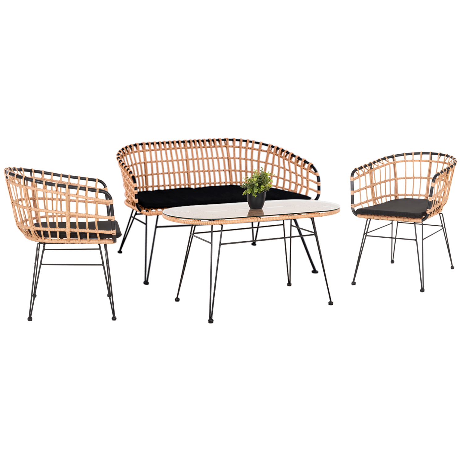 ΣΕΤ ΕΞΩΤ.ΧΩΡΟΥ 4ΤΜΧ ALLEGRA HM21051 ΣΥΝΘ.RATTAN ΜΠΕΖ-ΜΑΥΡΟ ΜΕΤΑΛΛΟ 1