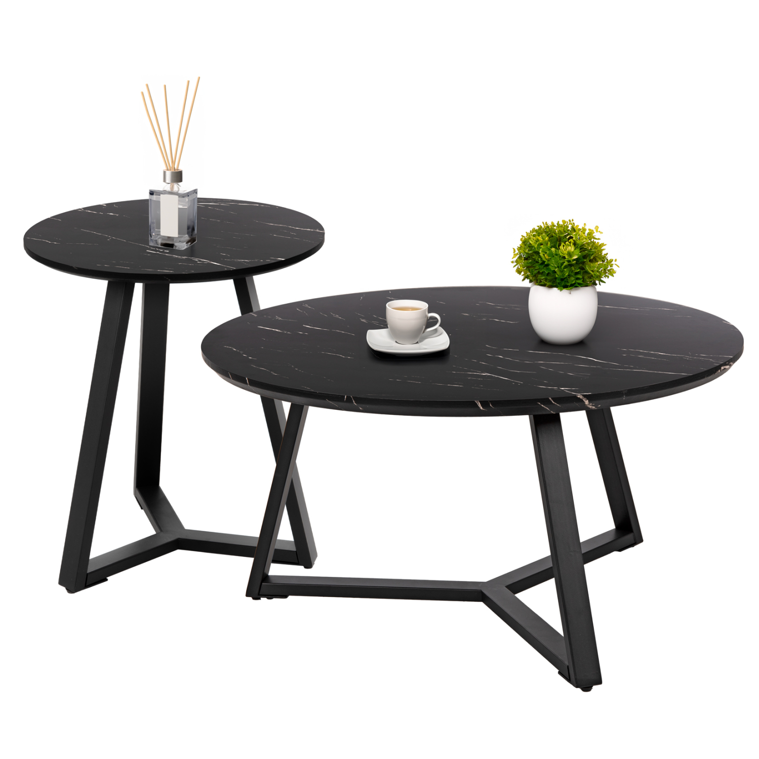 ΣΕΤ 2ΤΜΧ ΤΡΑΠΕΖΙΑ ΣΑΛΟΝΙΟΥ ROCKET MDF ΜΑΥΡΟ ΜΑΡΜΑΡΟ Φ80εκ & Φ45εκ 1